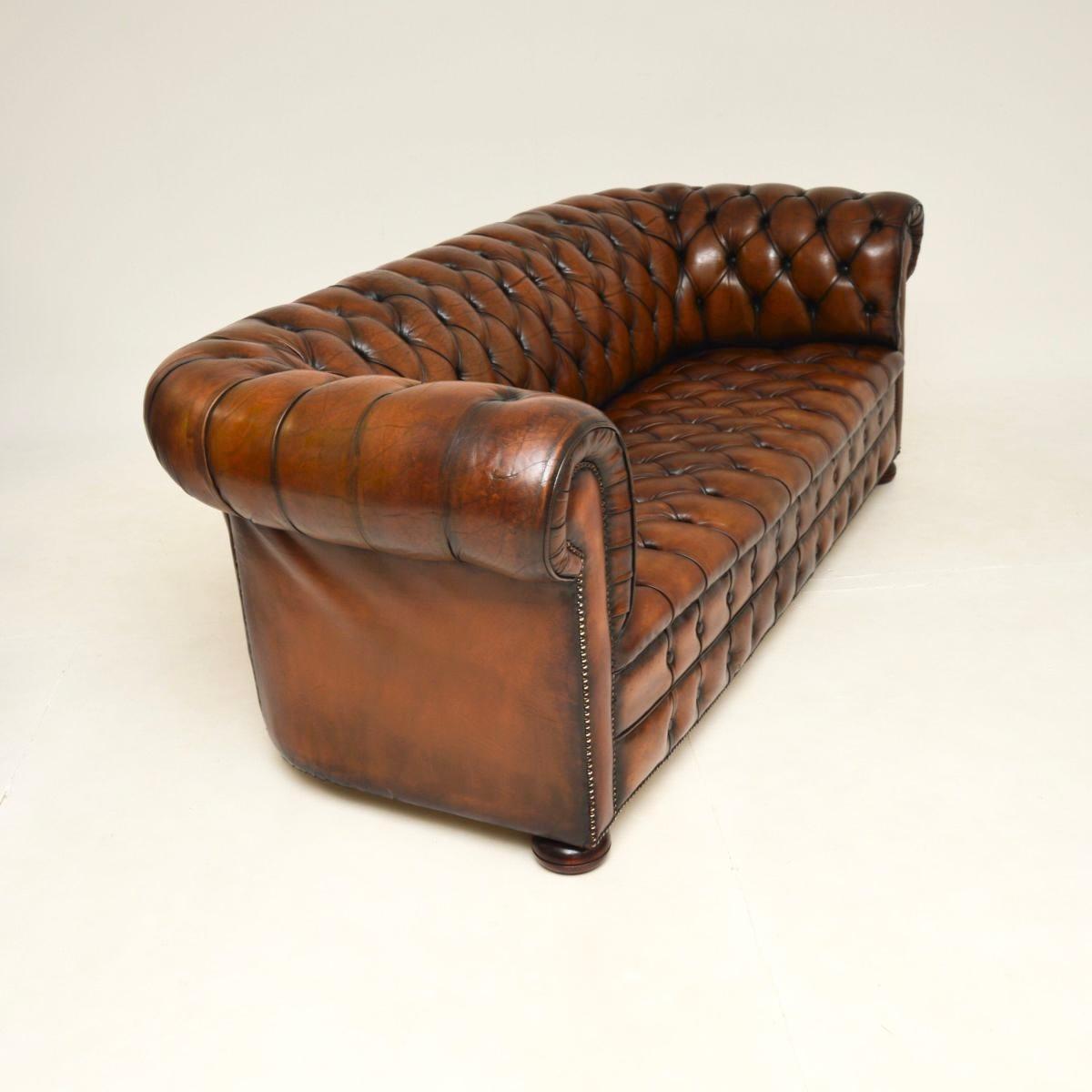 British Antique Deep Buttoned Leather Chesterfield Sofa