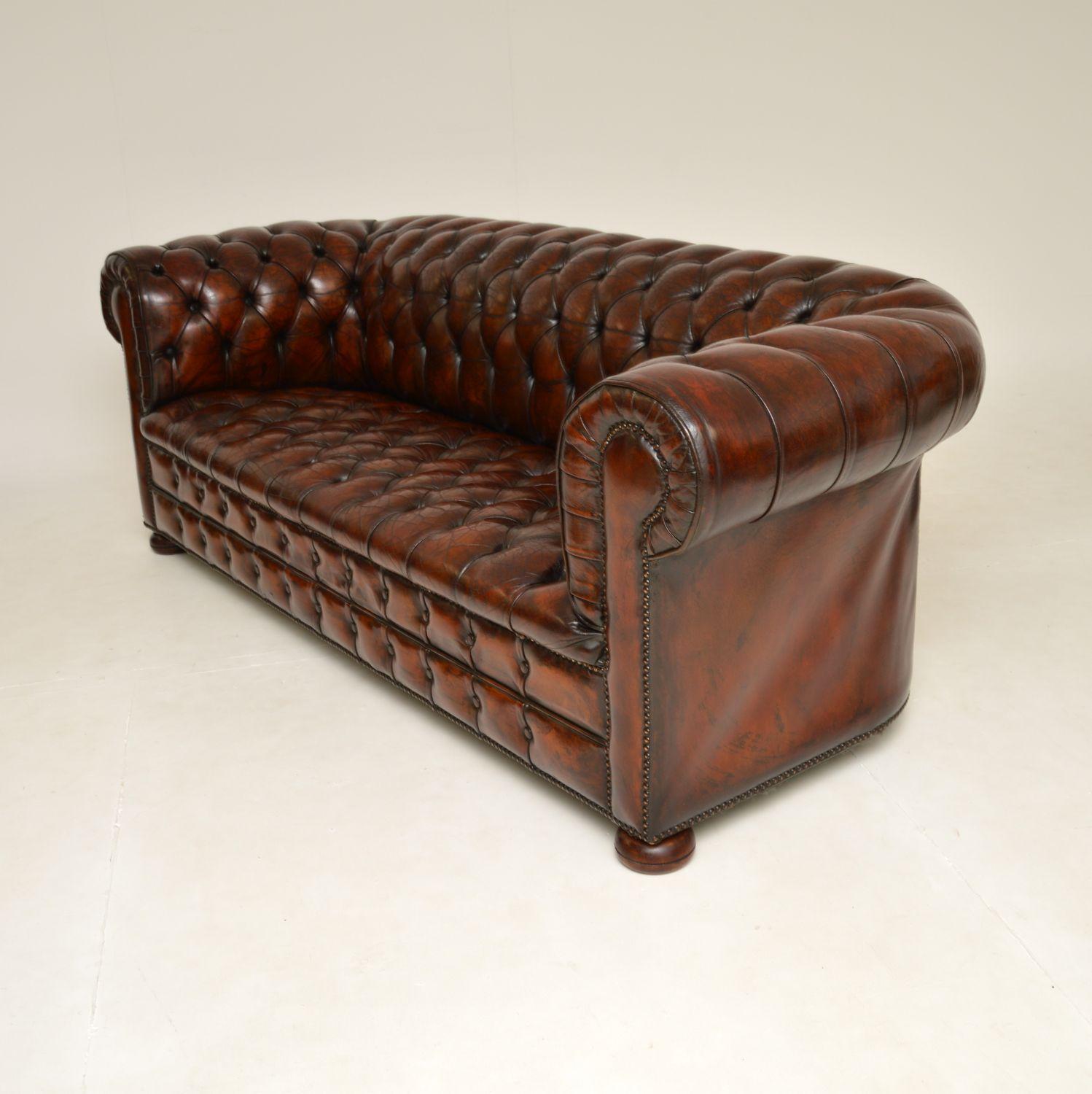 British Antique Deep Buttoned Leather Chesterfield Sofa