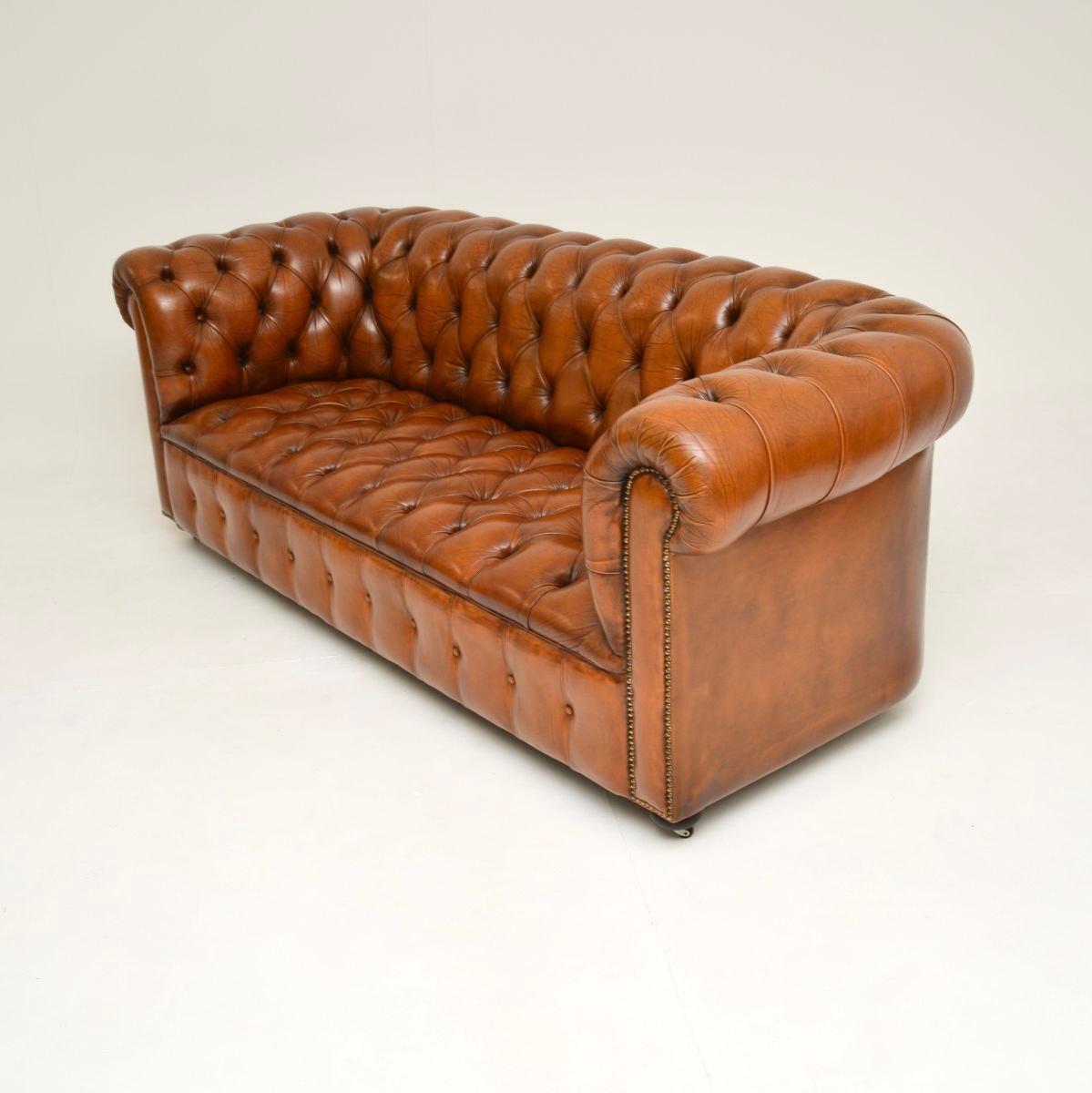 British Antique Deep Buttoned Leather Chesterfield Sofa