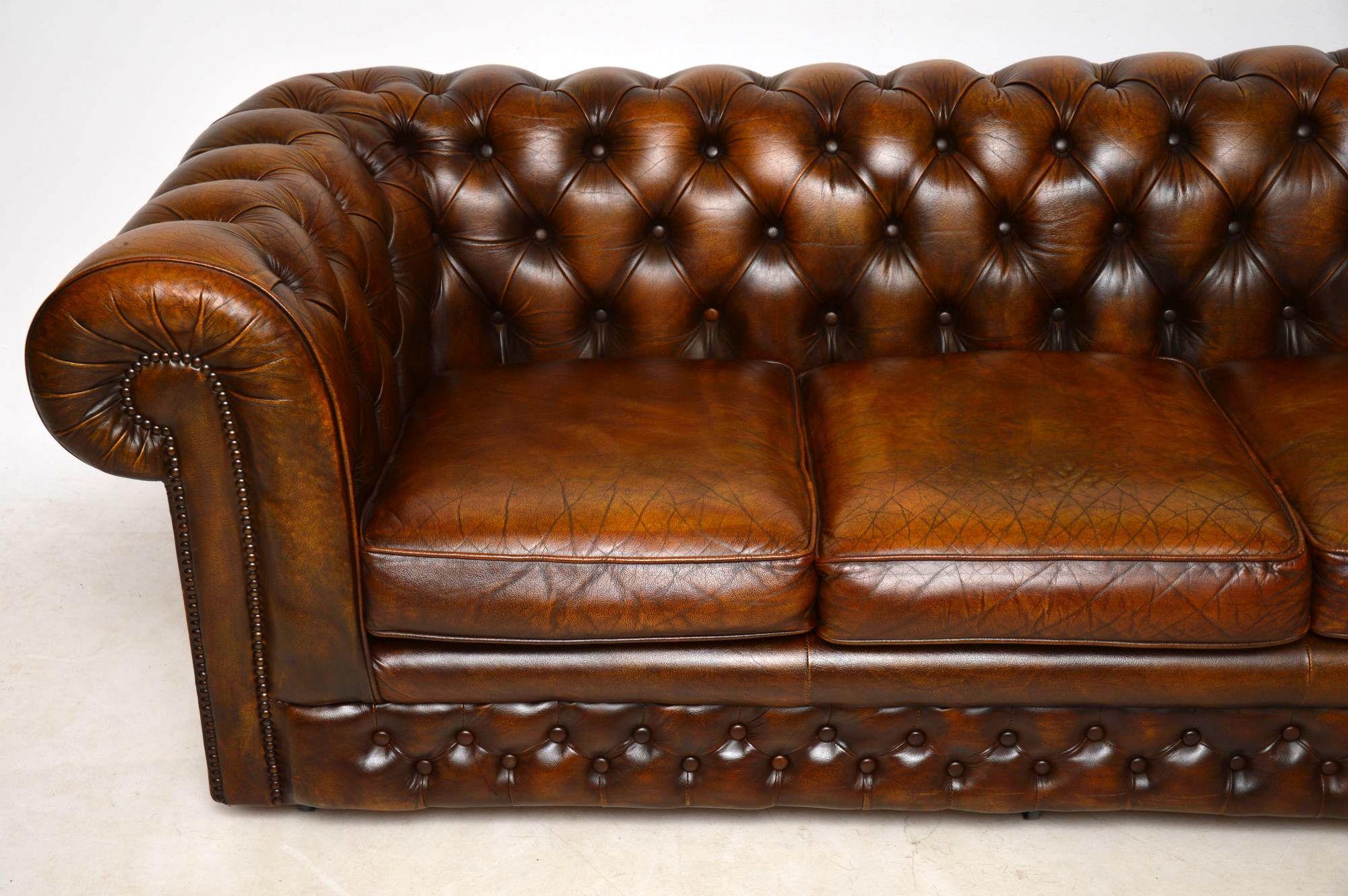 Victorian Antique Deep Buttoned Leather Chesterfield Sofa