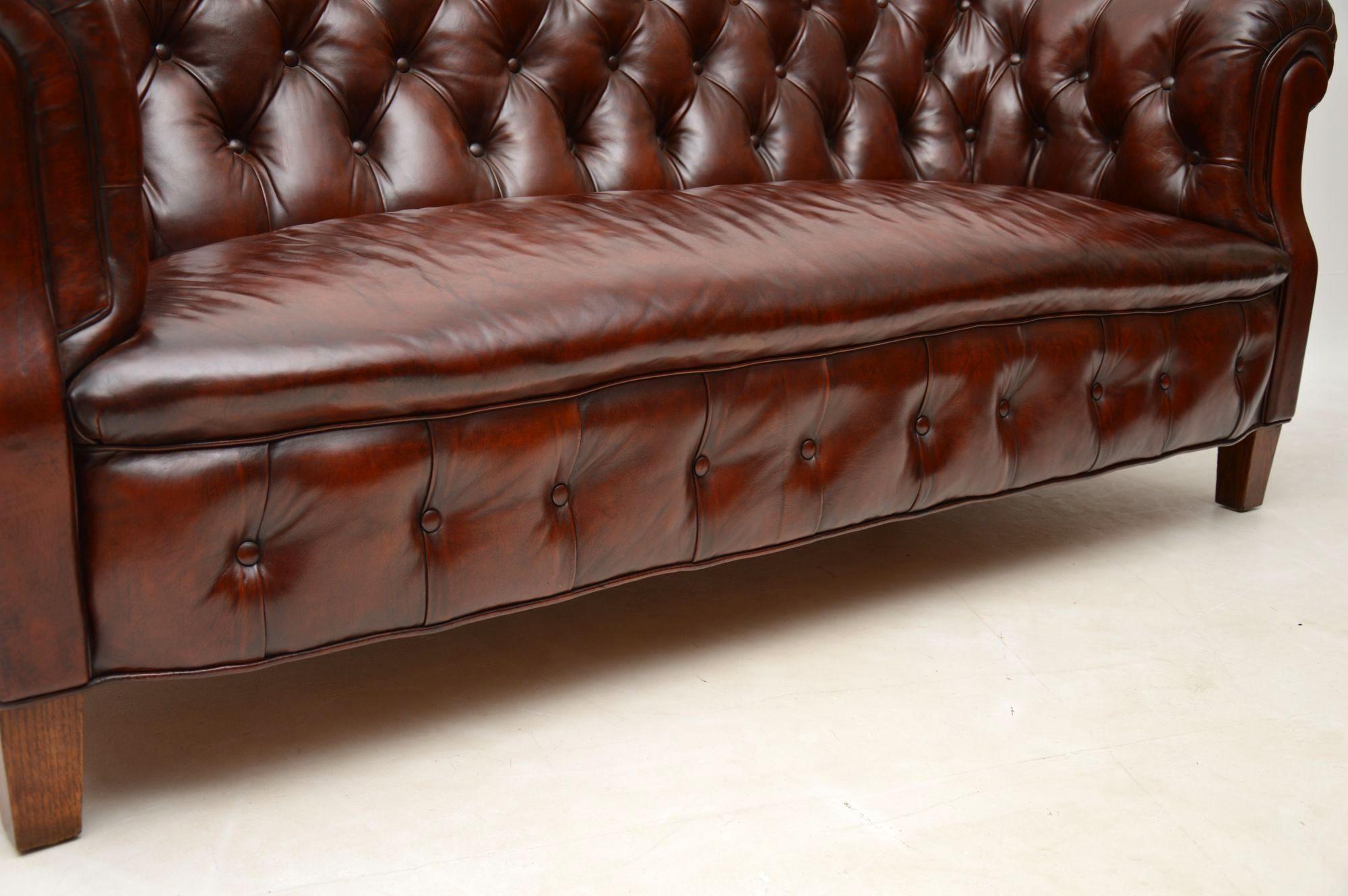 Swedish Antique Deep Buttoned Leather Chesterfield Sofa