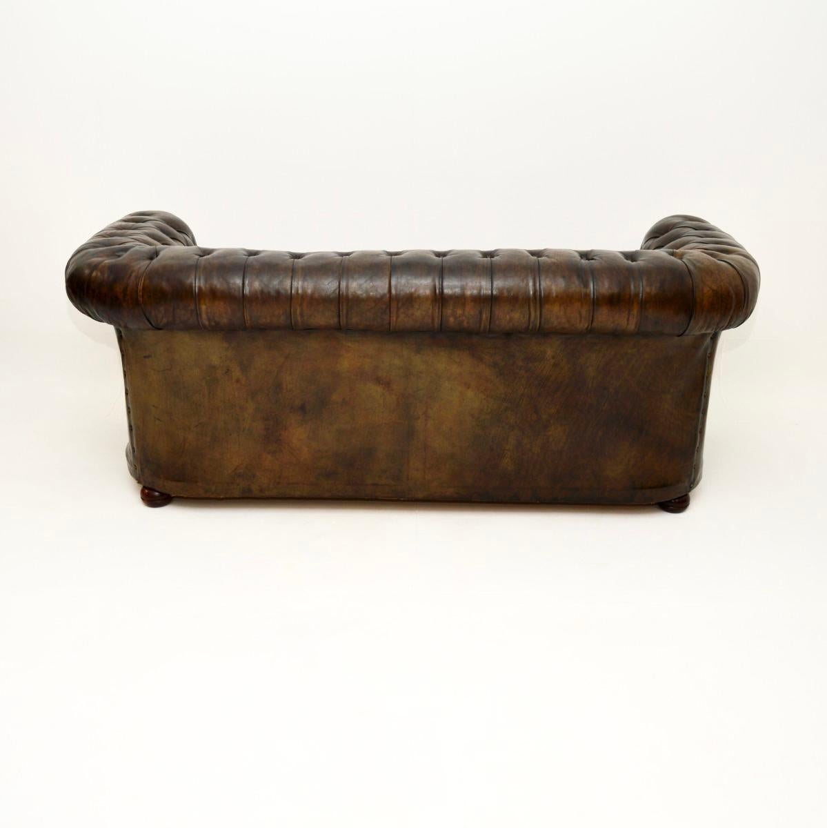 Mid-20th Century Antique Deep Buttoned Leather Chesterfield Sofa For Sale
