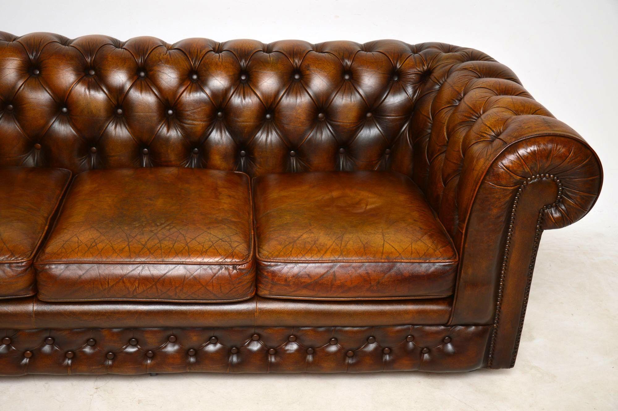 English Antique Deep Buttoned Leather Chesterfield Sofa