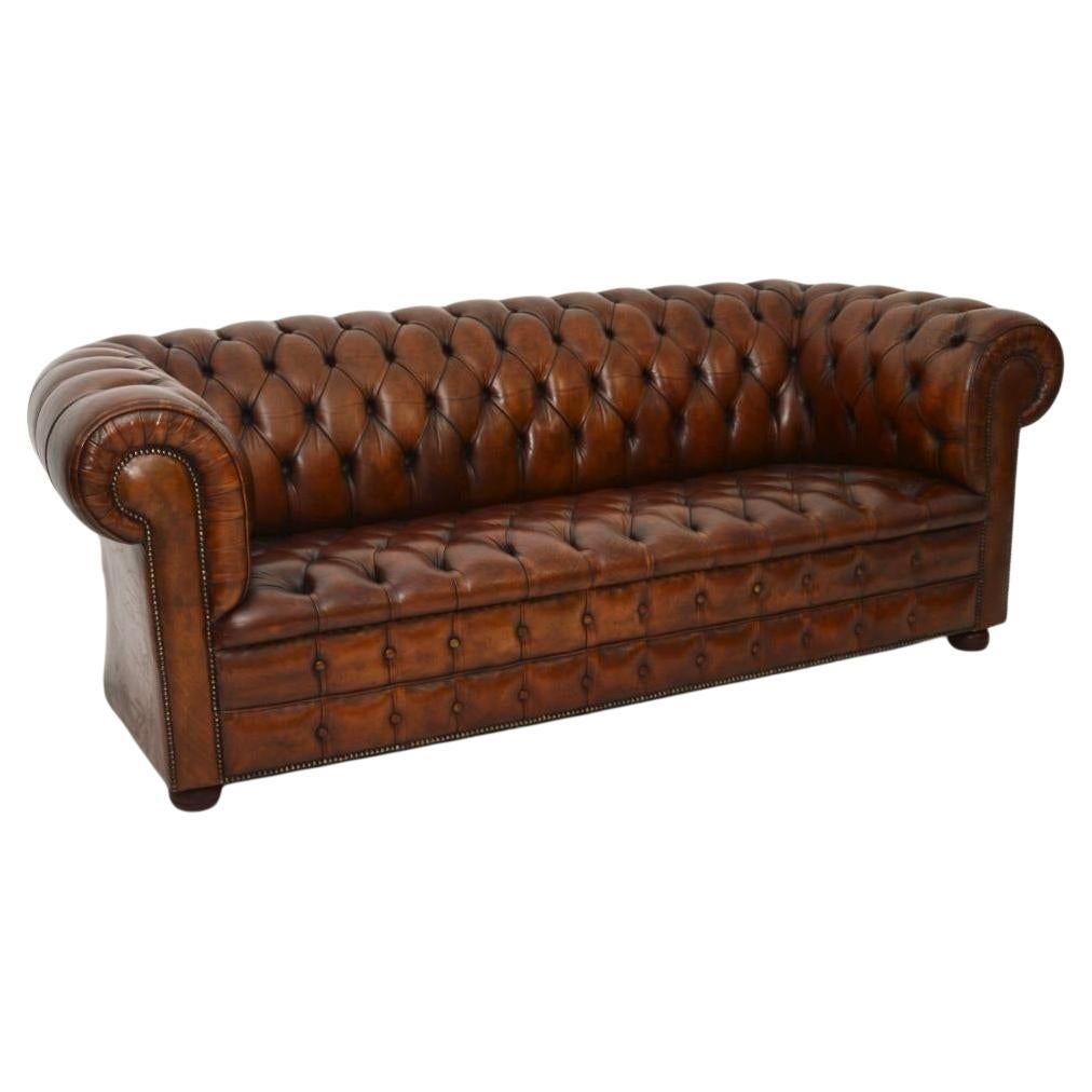 Antique Deep Buttoned Leather Chesterfield Sofa For Sale
