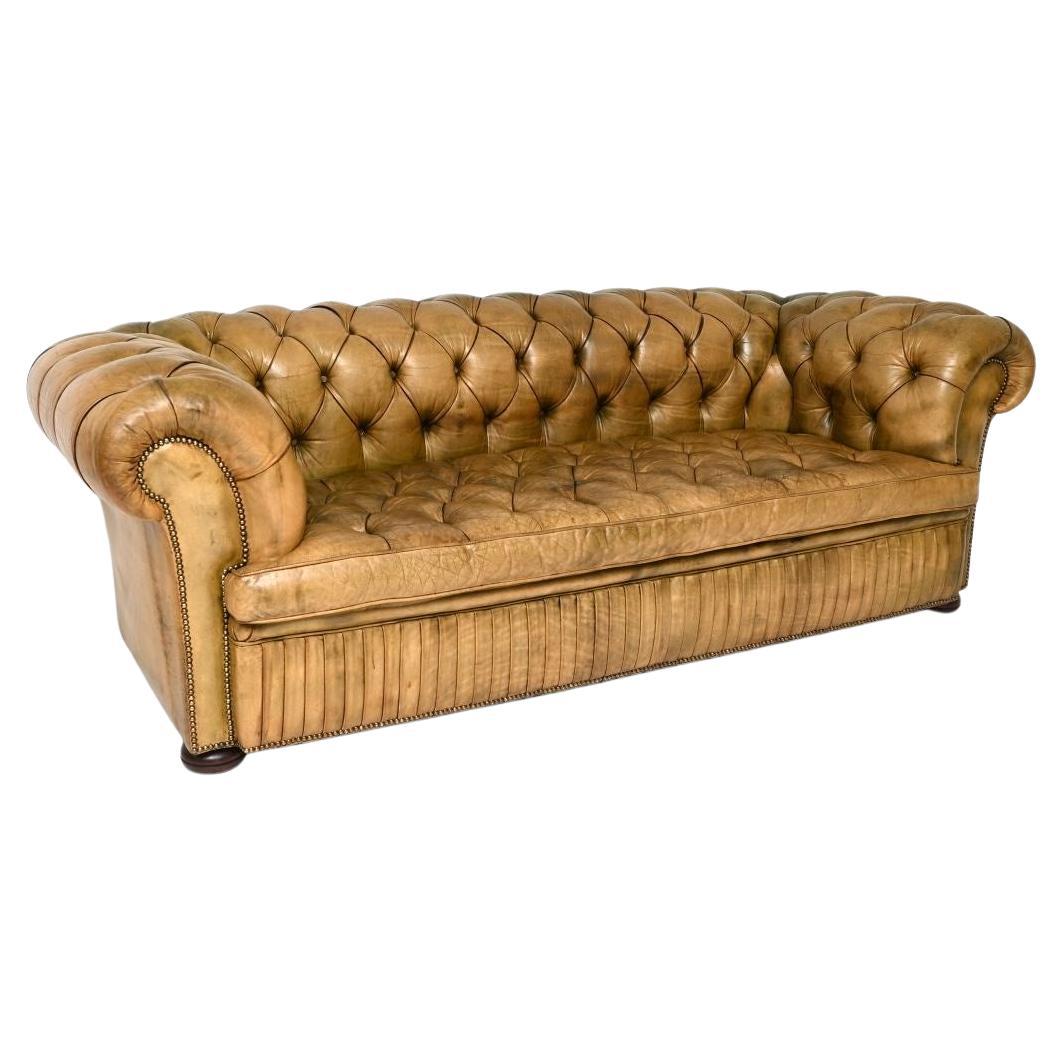 Antique Deep Buttoned Leather Chesterfield Sofa For Sale