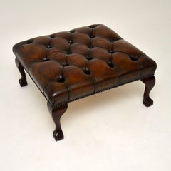 Antique Deep Buttoned Leather Foot Stool