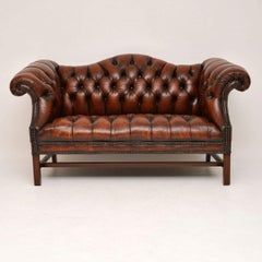 Antique Deep Buttoned Leather Hump Back Sofa