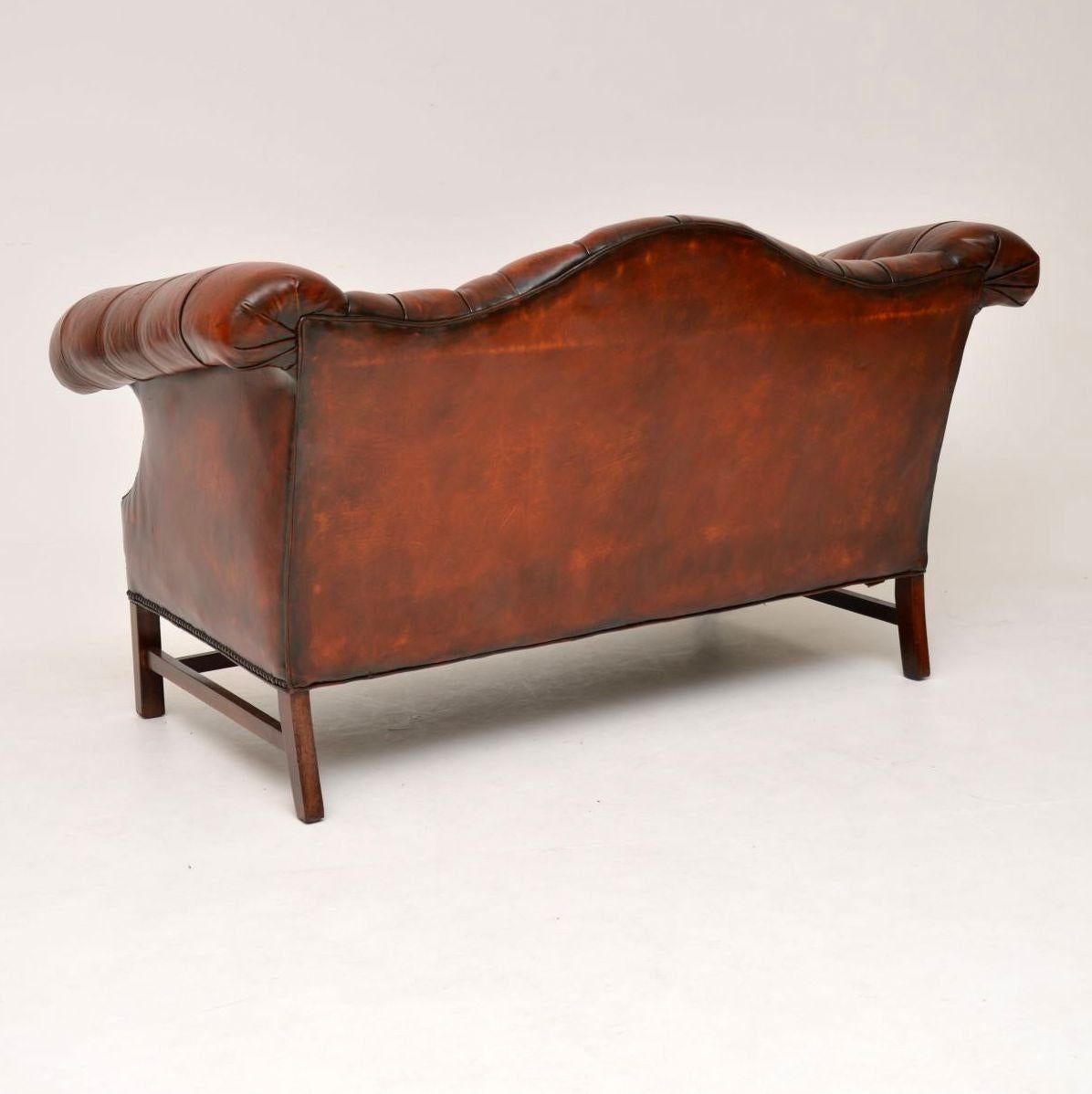 Hand-Crafted Antique Deep Buttoned Leather Hump Back Sofa