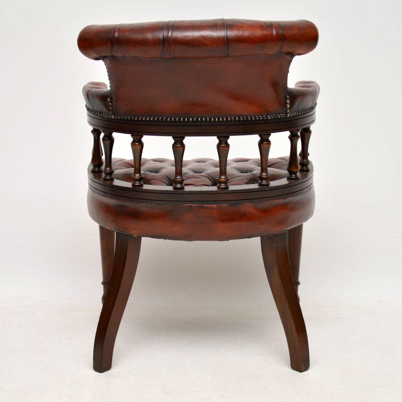 Antique Deep Buttoned Leather & Mahogany Desk Armchair 4