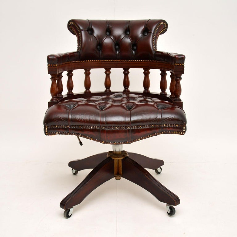 Antique Deep Oned Leather Swivel, Victorian Style Desk Chair