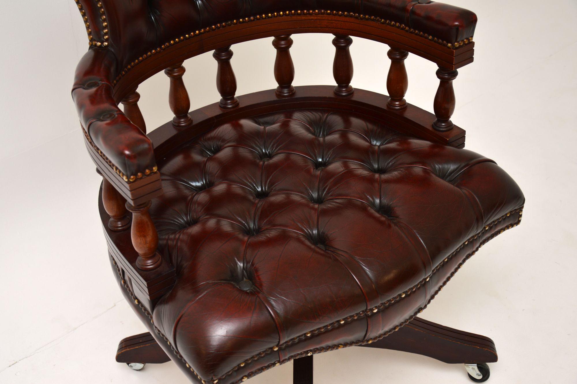 Victorian Antique Deep Buttoned Leather Swivel Captains Desk Chair