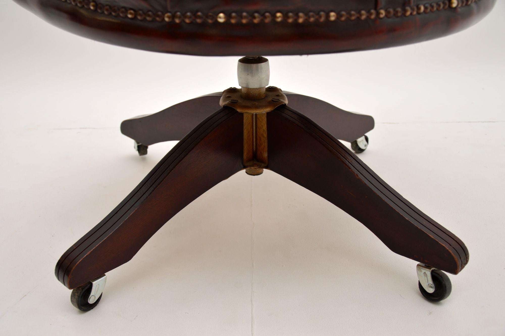 20th Century Antique Deep Buttoned Leather Swivel Captains Desk Chair