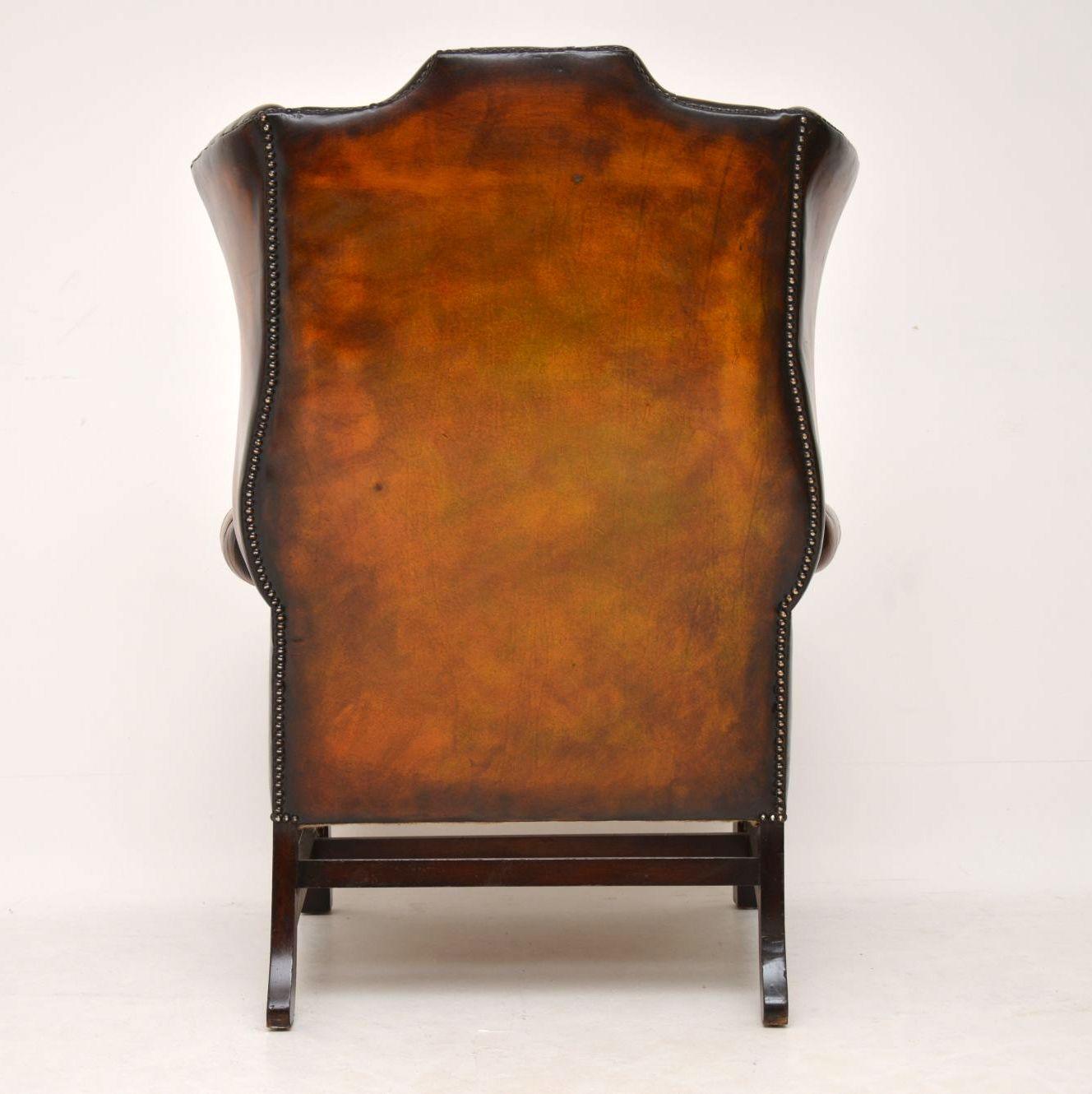 Antique Deep Buttoned Leather Wing Back Armchair 3
