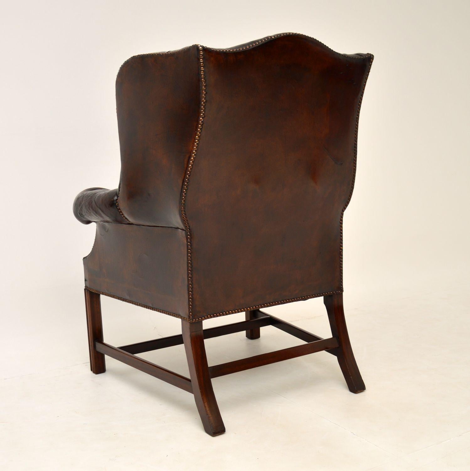 Antique Deep Buttoned Leather Wing Back Armchair 2