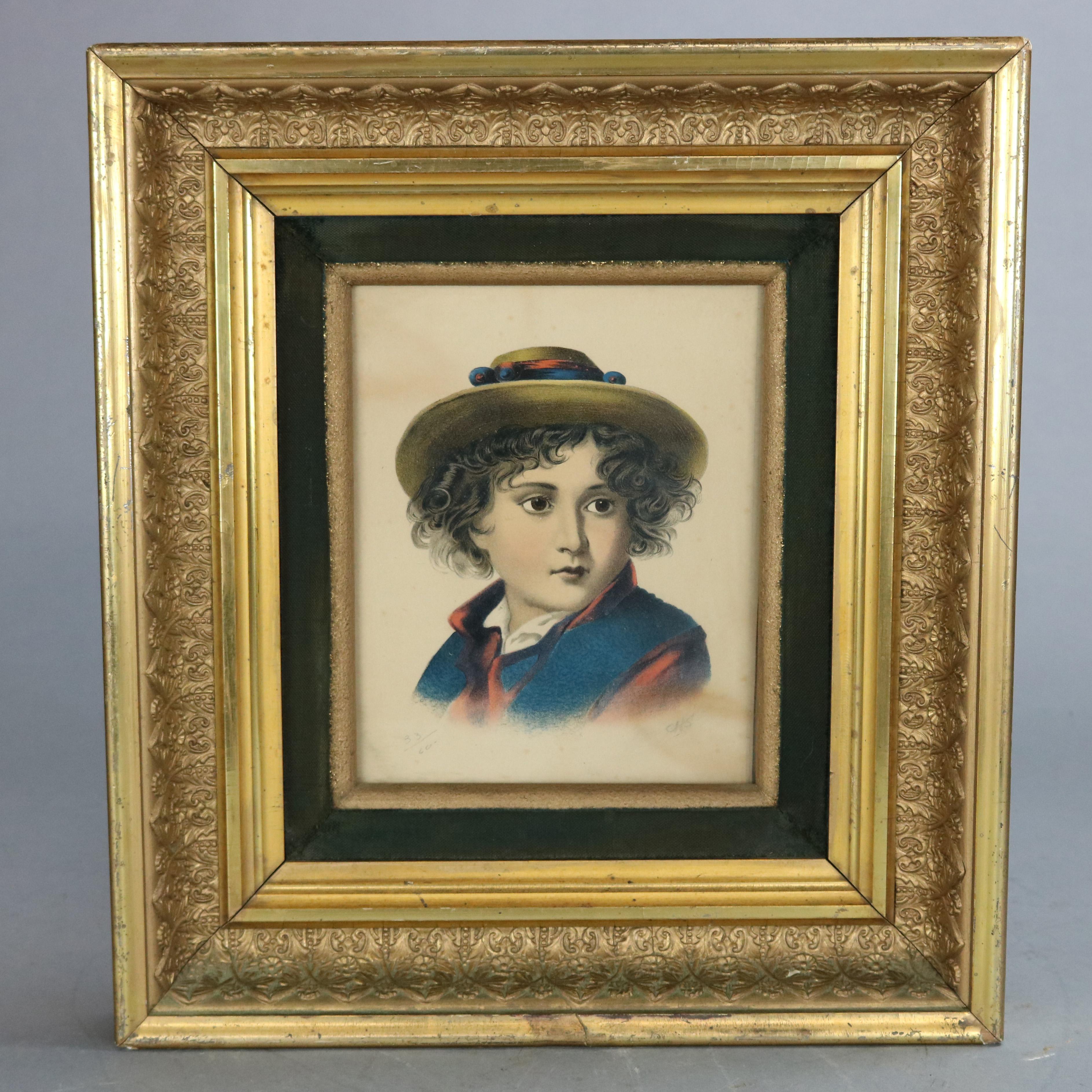 Antique Deep Set First Finish Giltwood Frames with Child Portrait