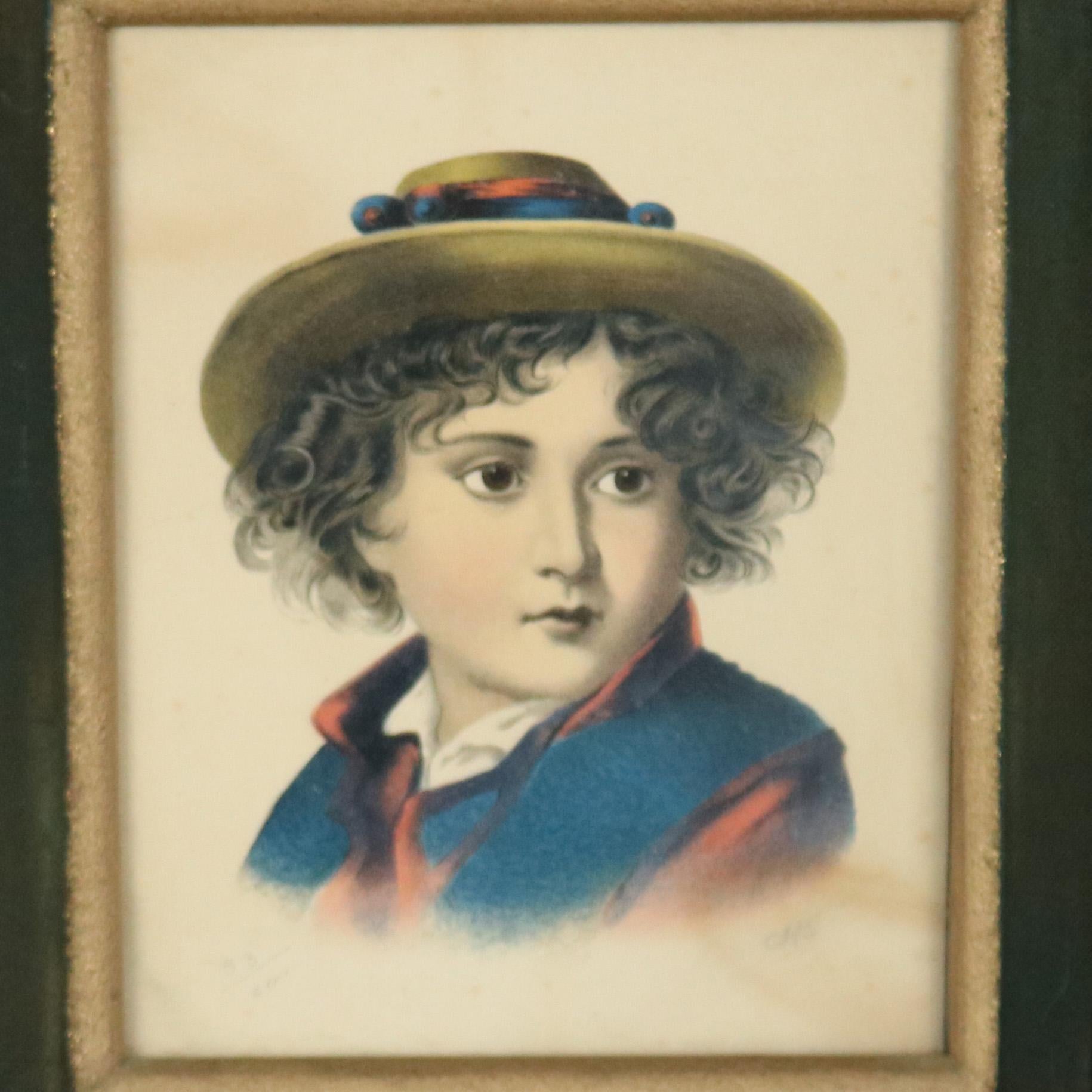 XIXe siècle Cadres anciens en bois doré de première finition avec impressions de portraits d'enfants en vente