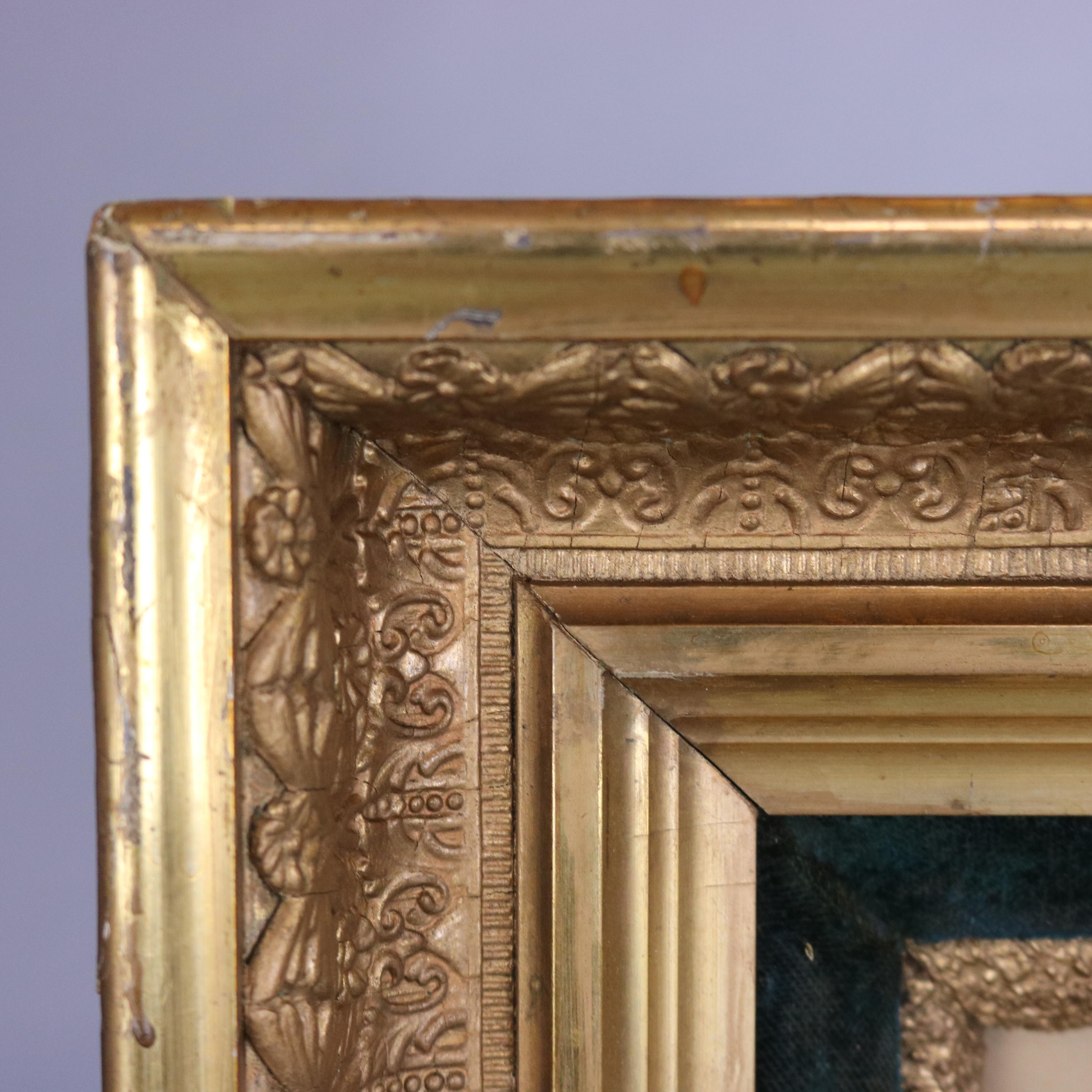 Antique Deep Set First Finish Giltwood Frames with Child Portrait Prints In Good Condition For Sale In Big Flats, NY