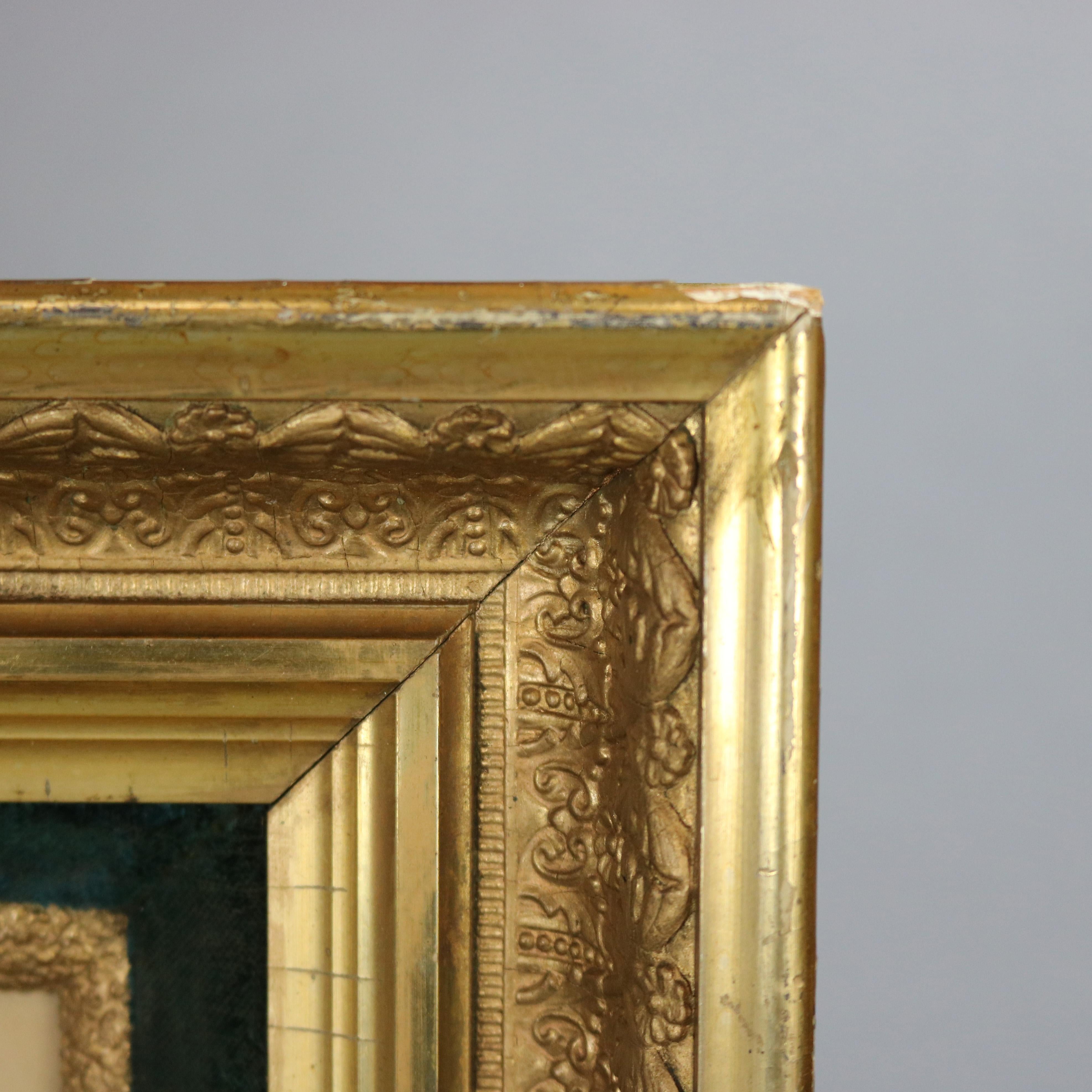 19th Century Antique Deep Set First Finish Giltwood Frames with Child Portrait Prints For Sale