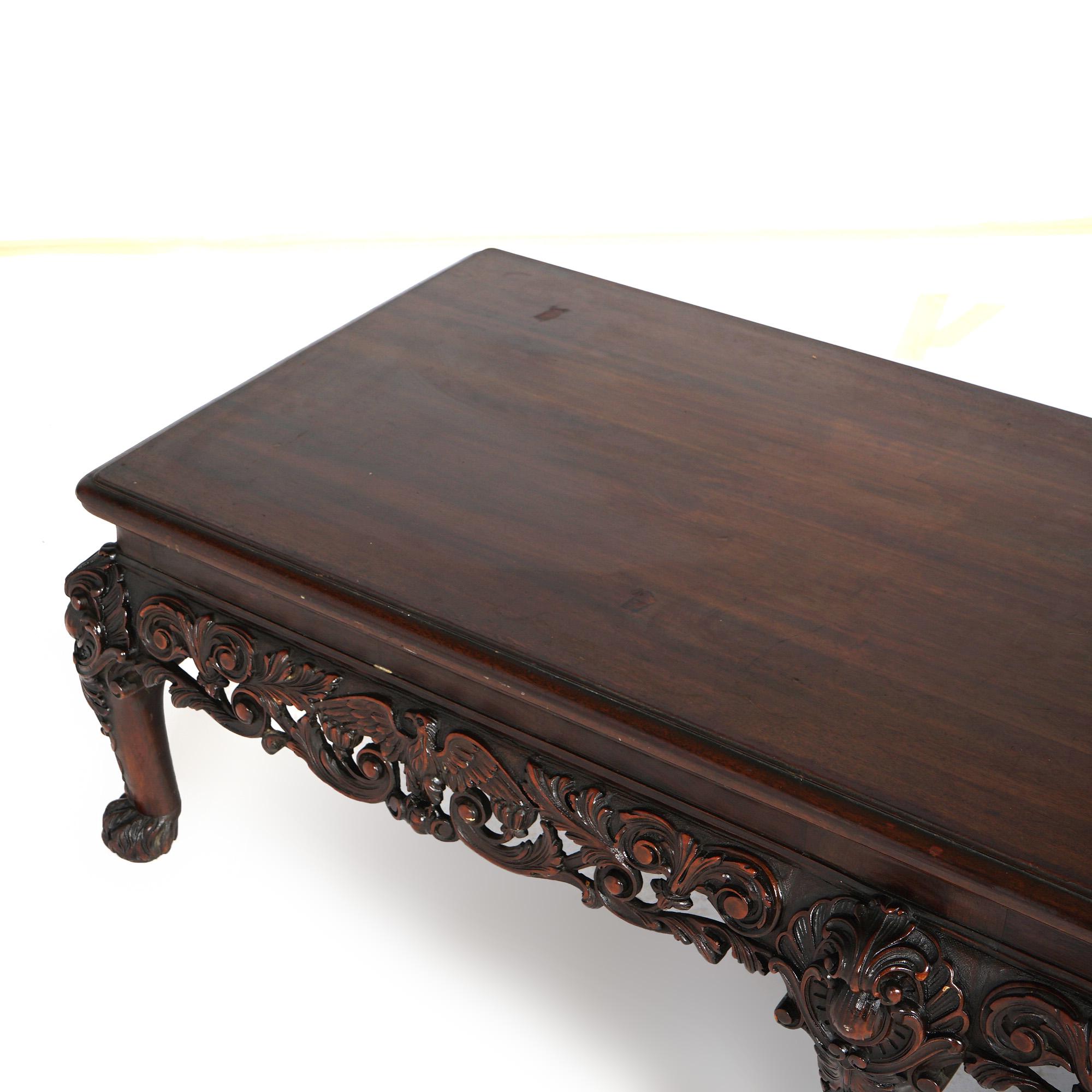 Antique Deeply Carved Figural Mahogany Low Table with Eagle Circa 1910 For Sale 4
