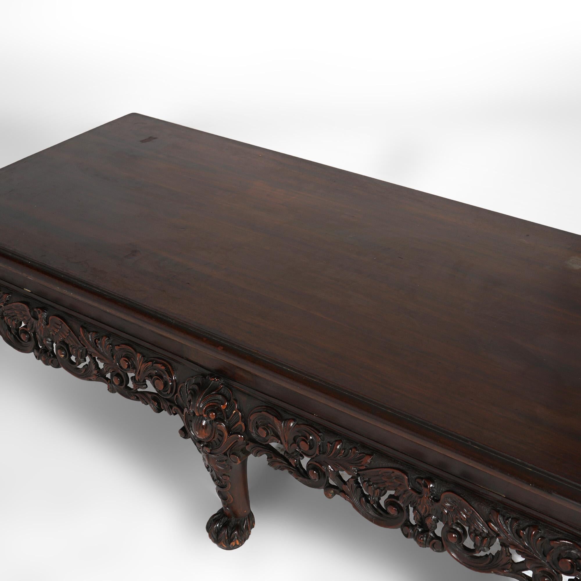 Antique Deeply Carved Figural Mahogany Low Table with Eagle Circa 1910 For Sale 5