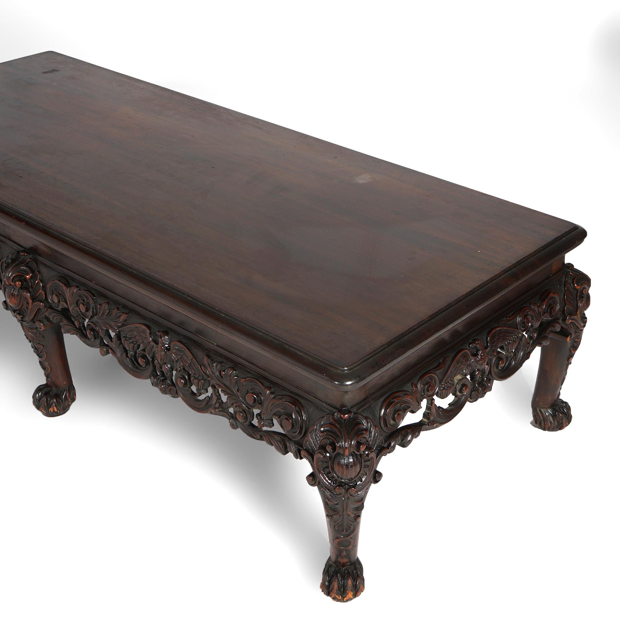 Antique Deeply Carved Figural Mahogany Low Table with Eagle Circa 1910 For Sale 6