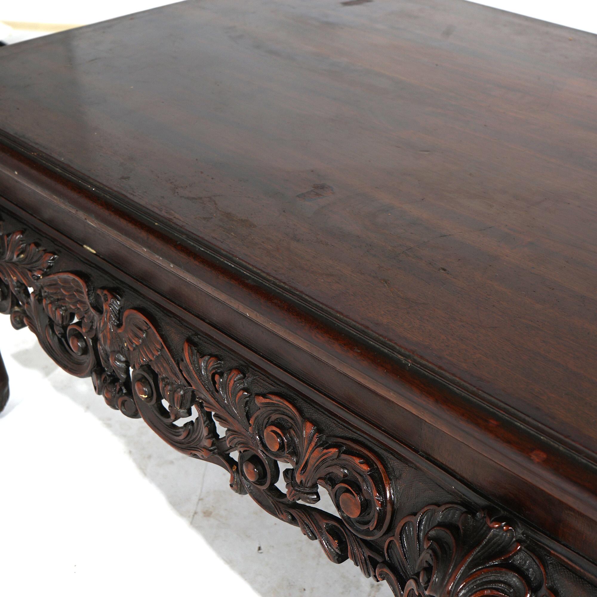 Antique Deeply Carved Figural Mahogany Low Table with Eagle Circa 1910 For Sale 7