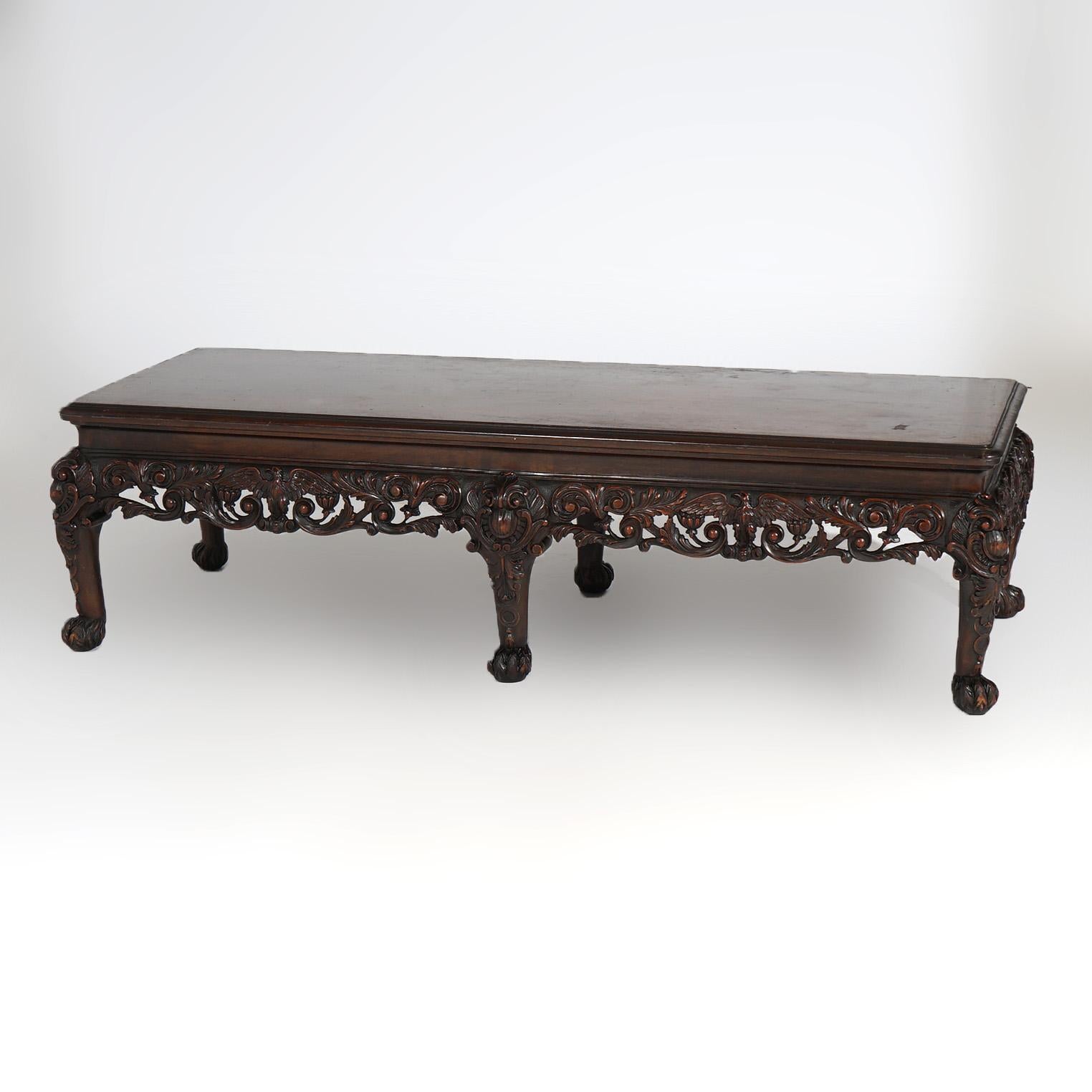 Antique Deeply Carved Figural Mahogany Low Table with Eagle Circa 1910 For Sale 11