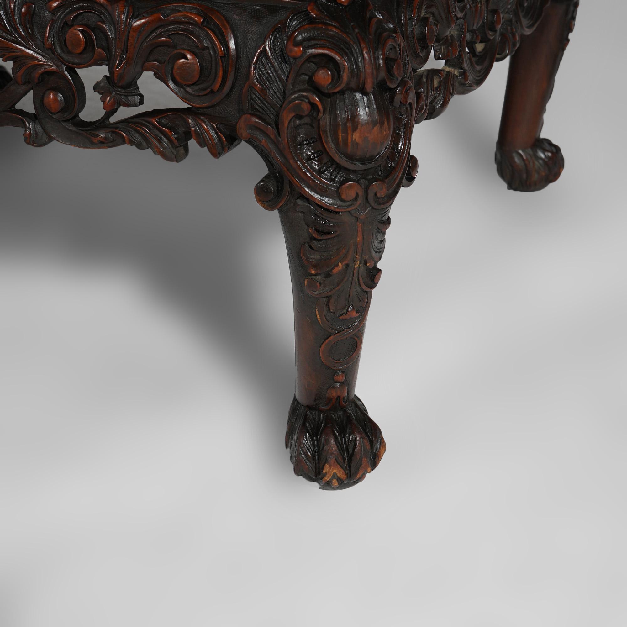 Antique Deeply Carved Figural Mahogany Low Table with Eagle Circa 1910 For Sale 12