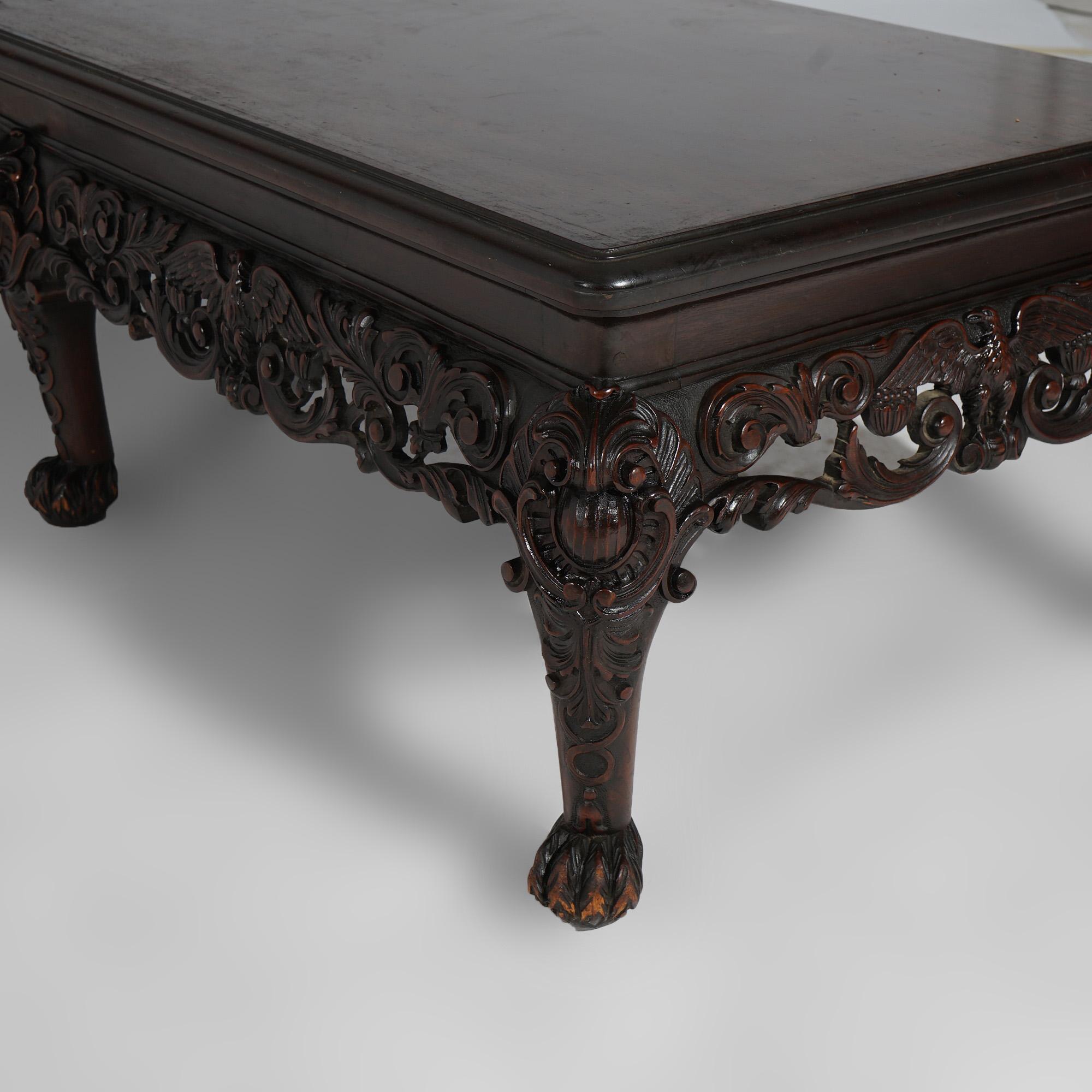 Antique Deeply Carved Figural Mahogany Low Table with Eagle Circa 1910 In Good Condition For Sale In Big Flats, NY