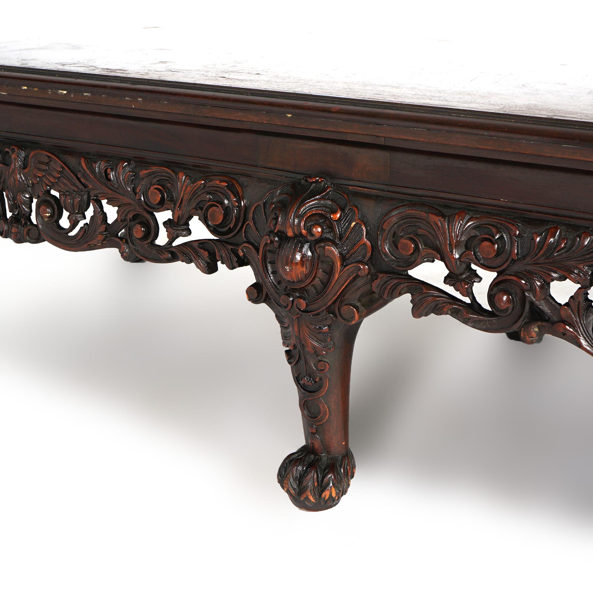 Antique Deeply Carved Figural Mahogany Low Table with Eagle Circa 1910 For Sale 2