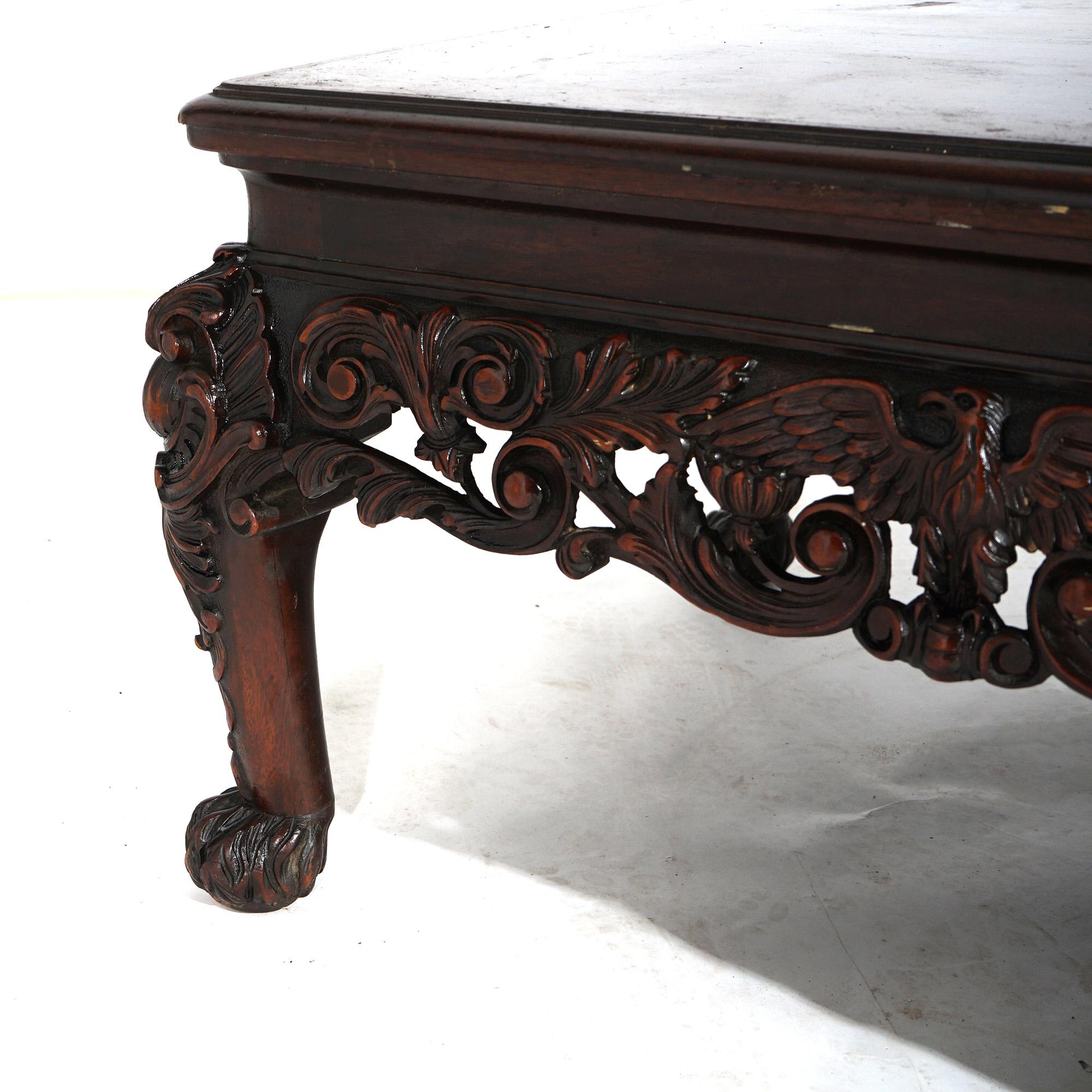 Antique Deeply Carved Figural Mahogany Low Table with Eagle Circa 1910 For Sale 3
