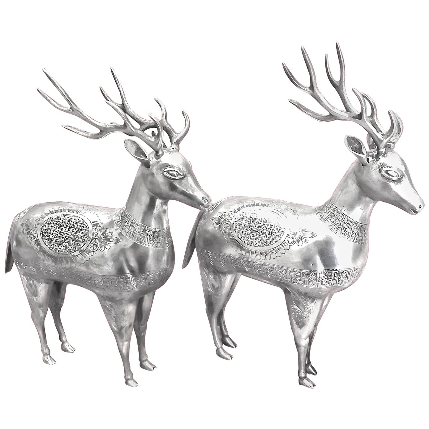 Antique Deer Figurine Silver 1190 Grams For Sale