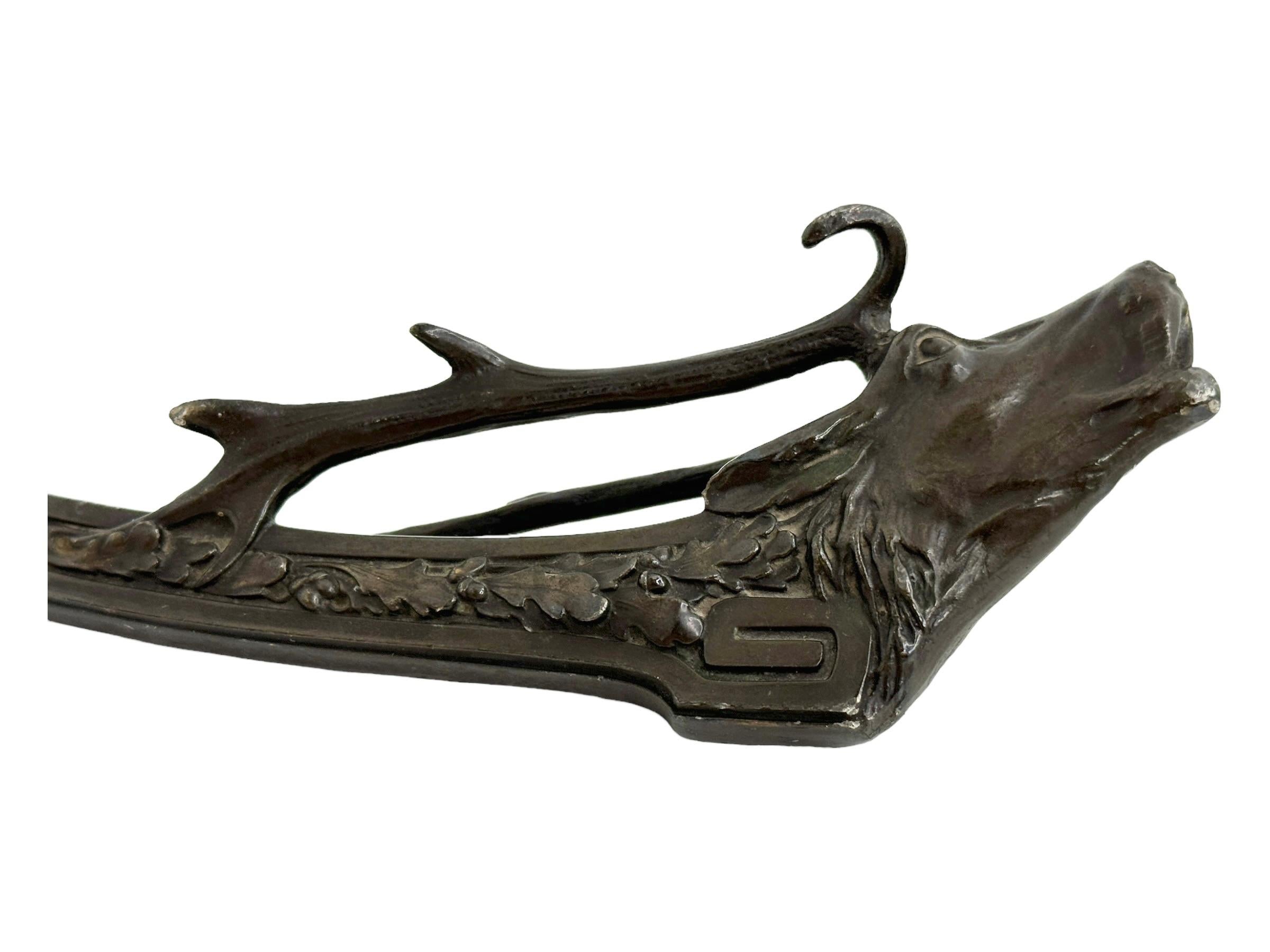 Antique Deer Head Figural Cigar Cutter, dark Metal 1900s Austria 4