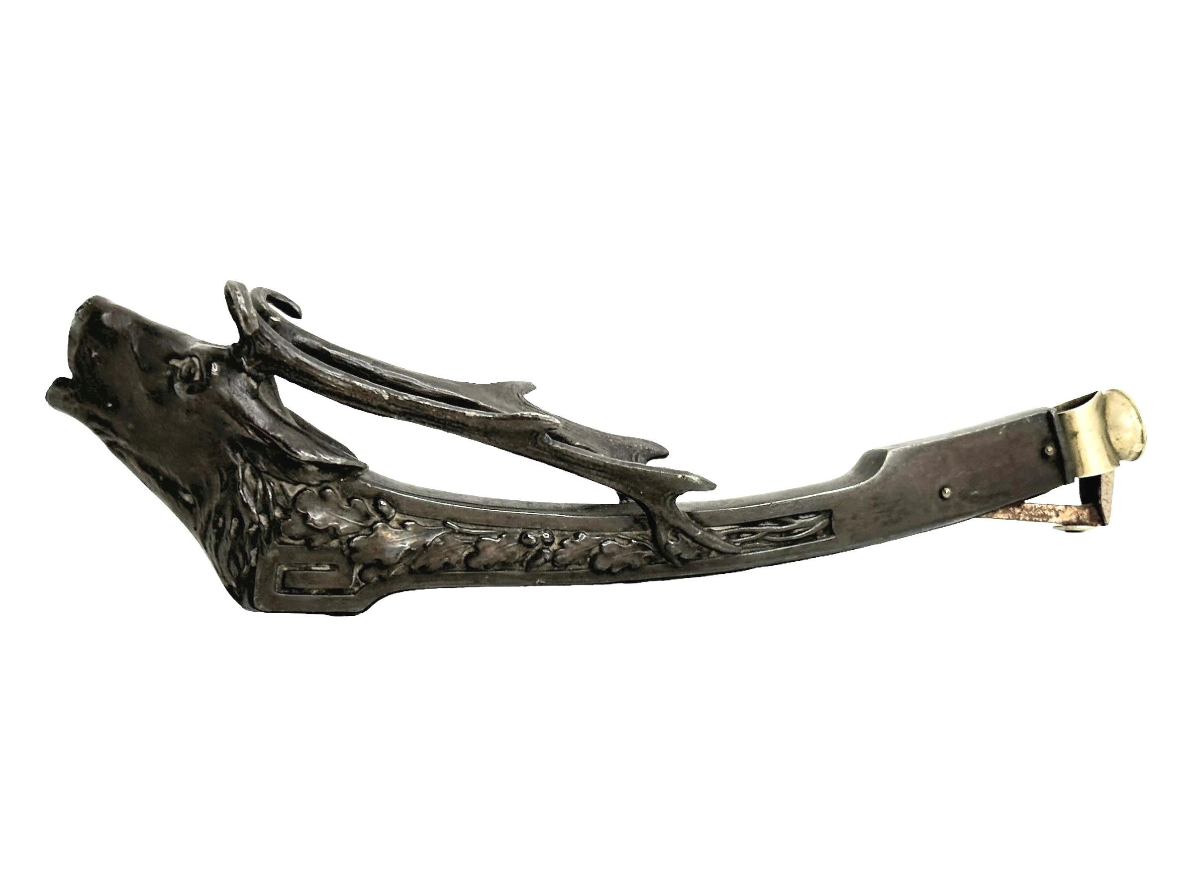 Austrian Antique Deer Head Figural Cigar Cutter, dark Metal 1900s Austria