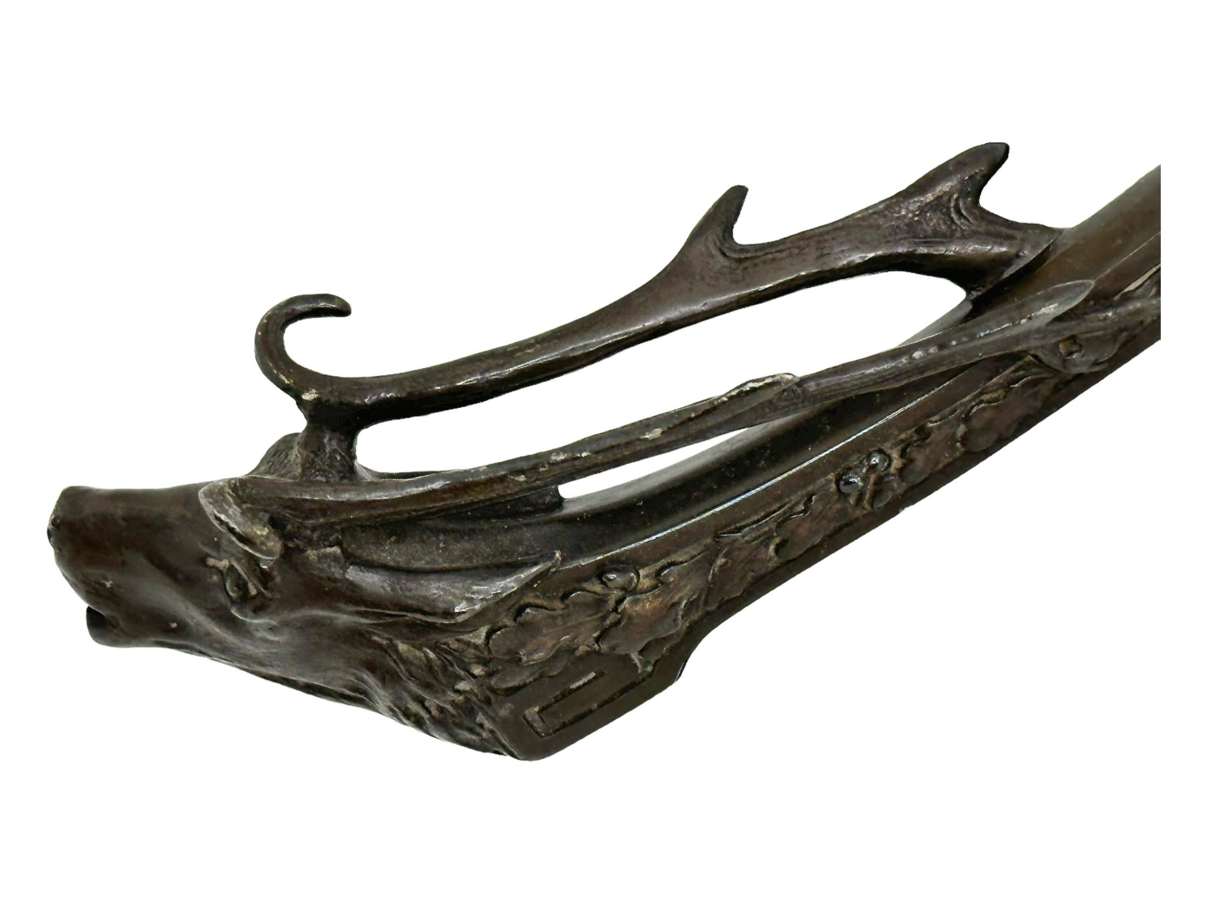 Early 20th Century Antique Deer Head Figural Cigar Cutter, dark Metal 1900s Austria