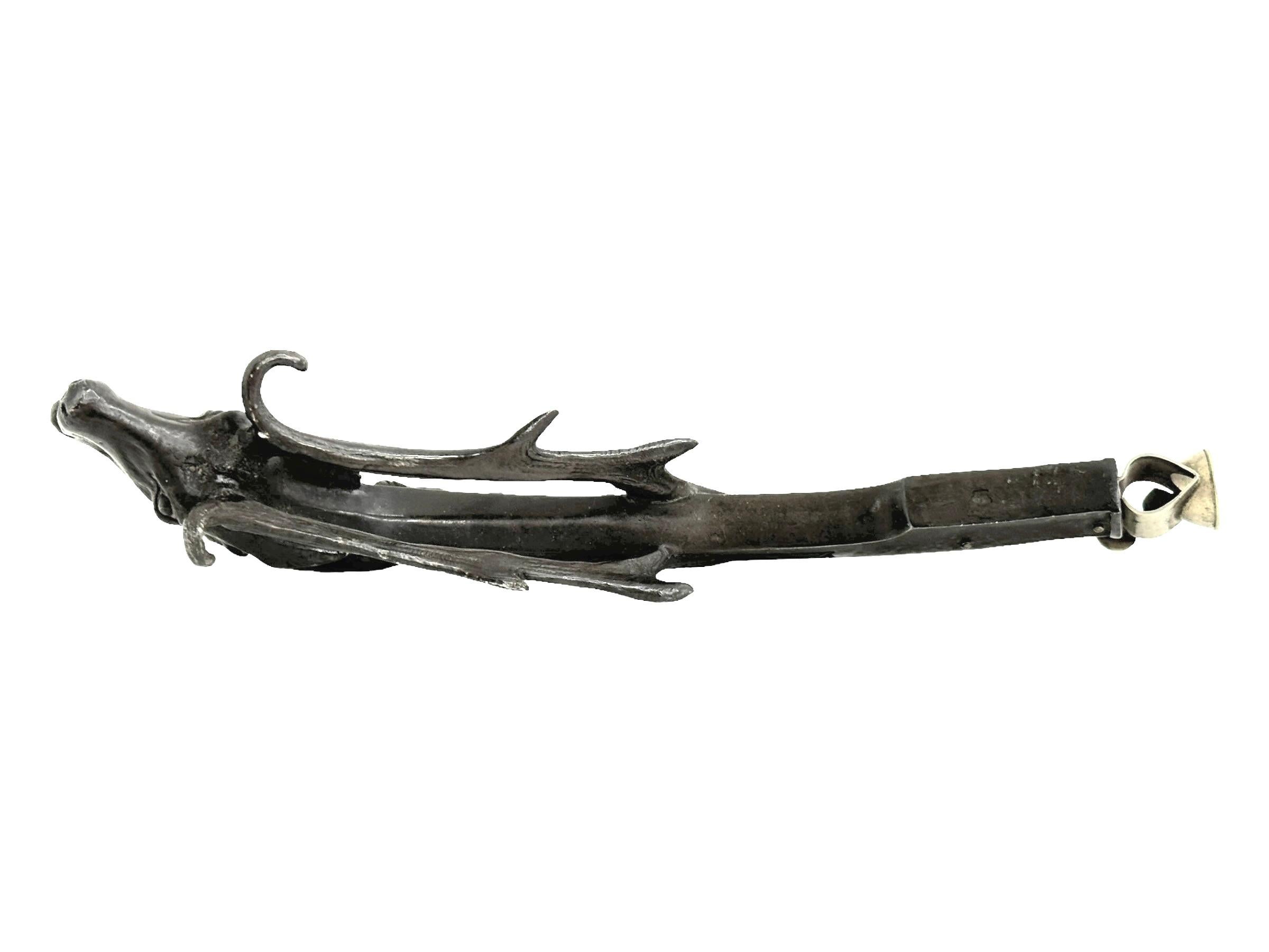 Antique Deer Head Figural Cigar Cutter, dark Metal 1900s Austria 1