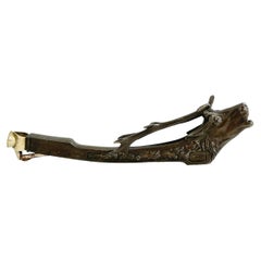 Antique Deer Head Figural Cigar Cutter, dark Metal 1900s Austria