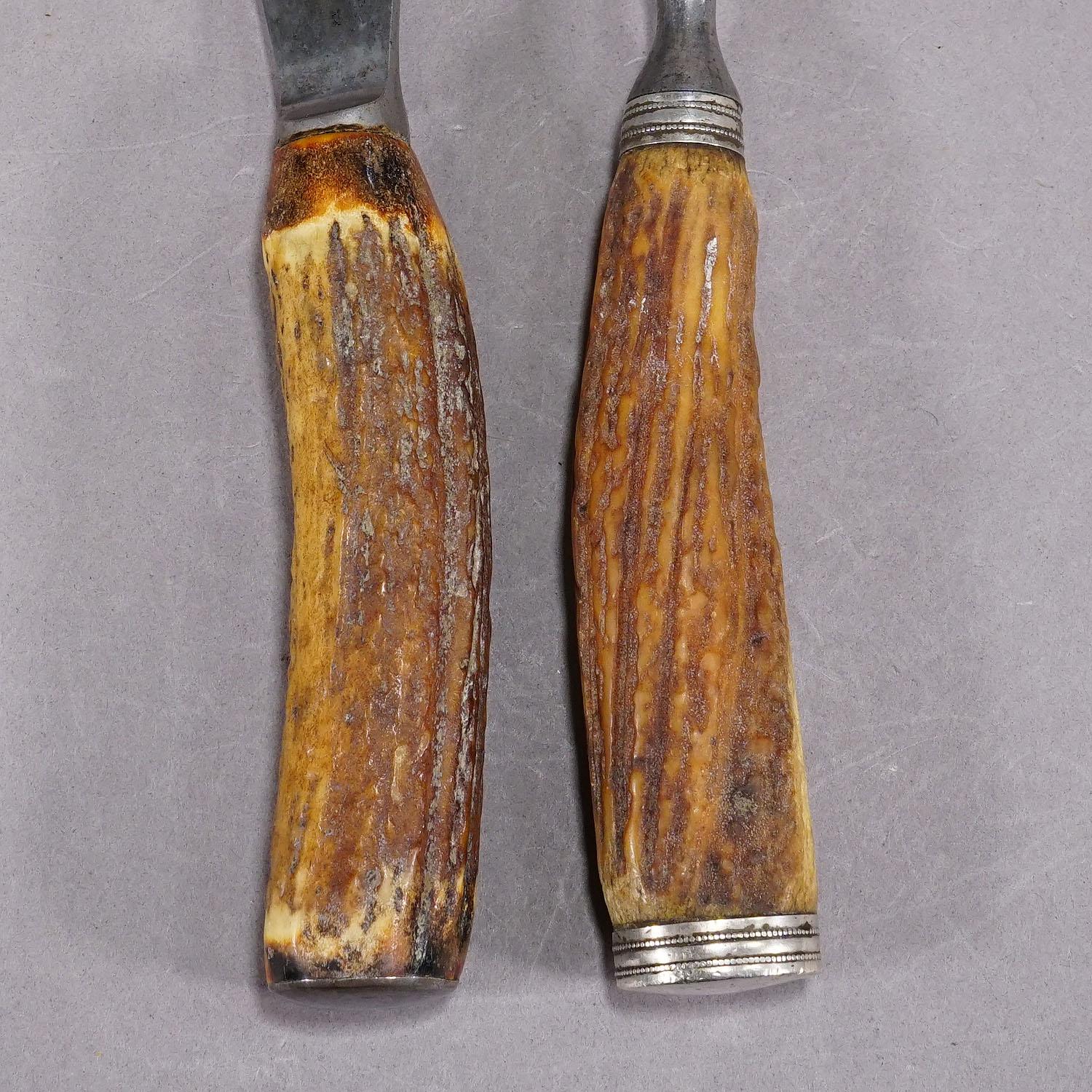 20th Century Antique Deer Horn Carving Set, Sheffield ca. 1900s For Sale
