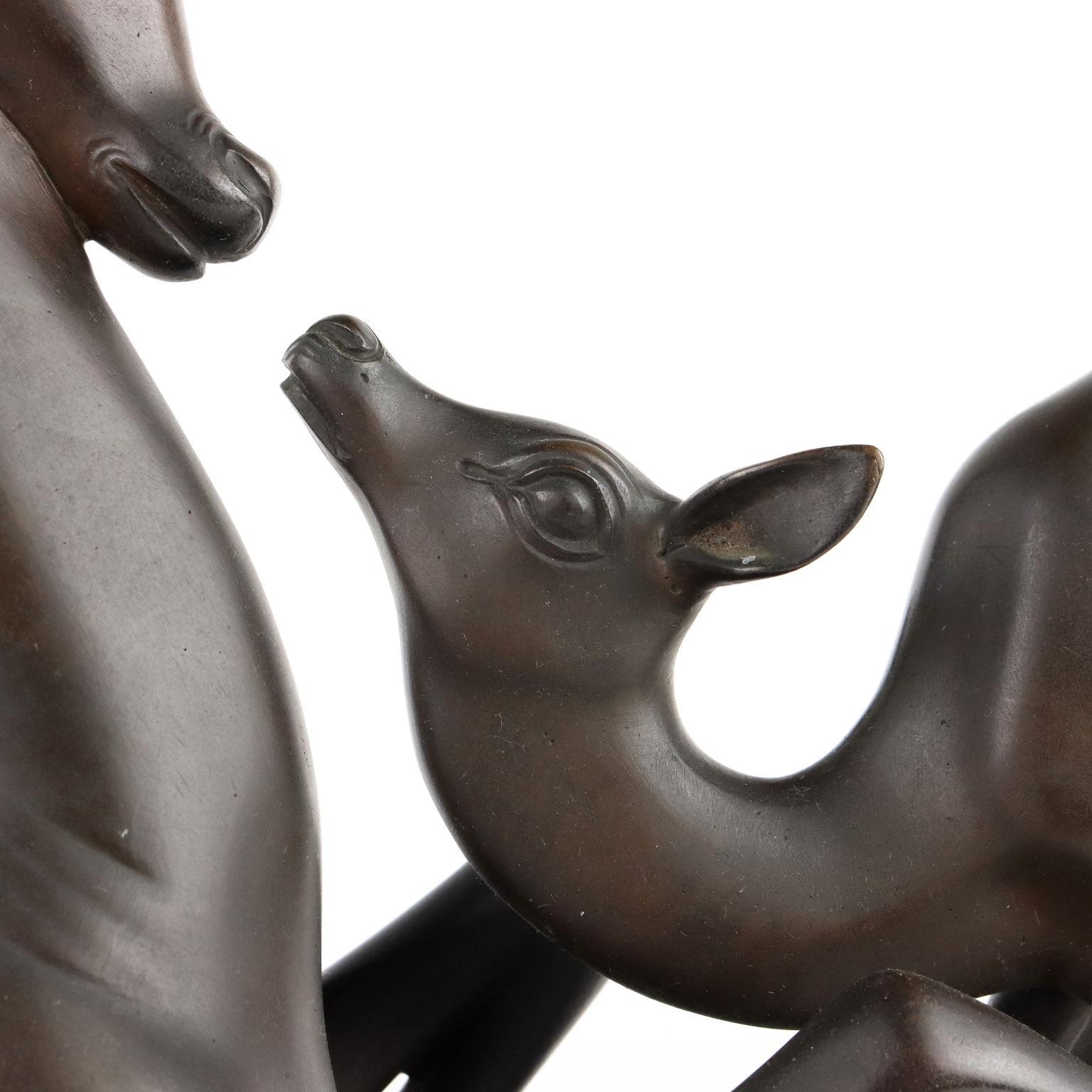 Antique Deers Signed Sirio Tofanari Bronze Italy XX Century In Good Condition For Sale In Milano, IT