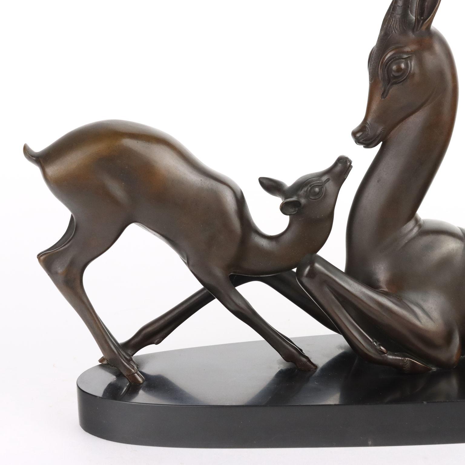 Mid-20th Century Antique Deers Signed Sirio Tofanari Bronze Italy XX Century For Sale