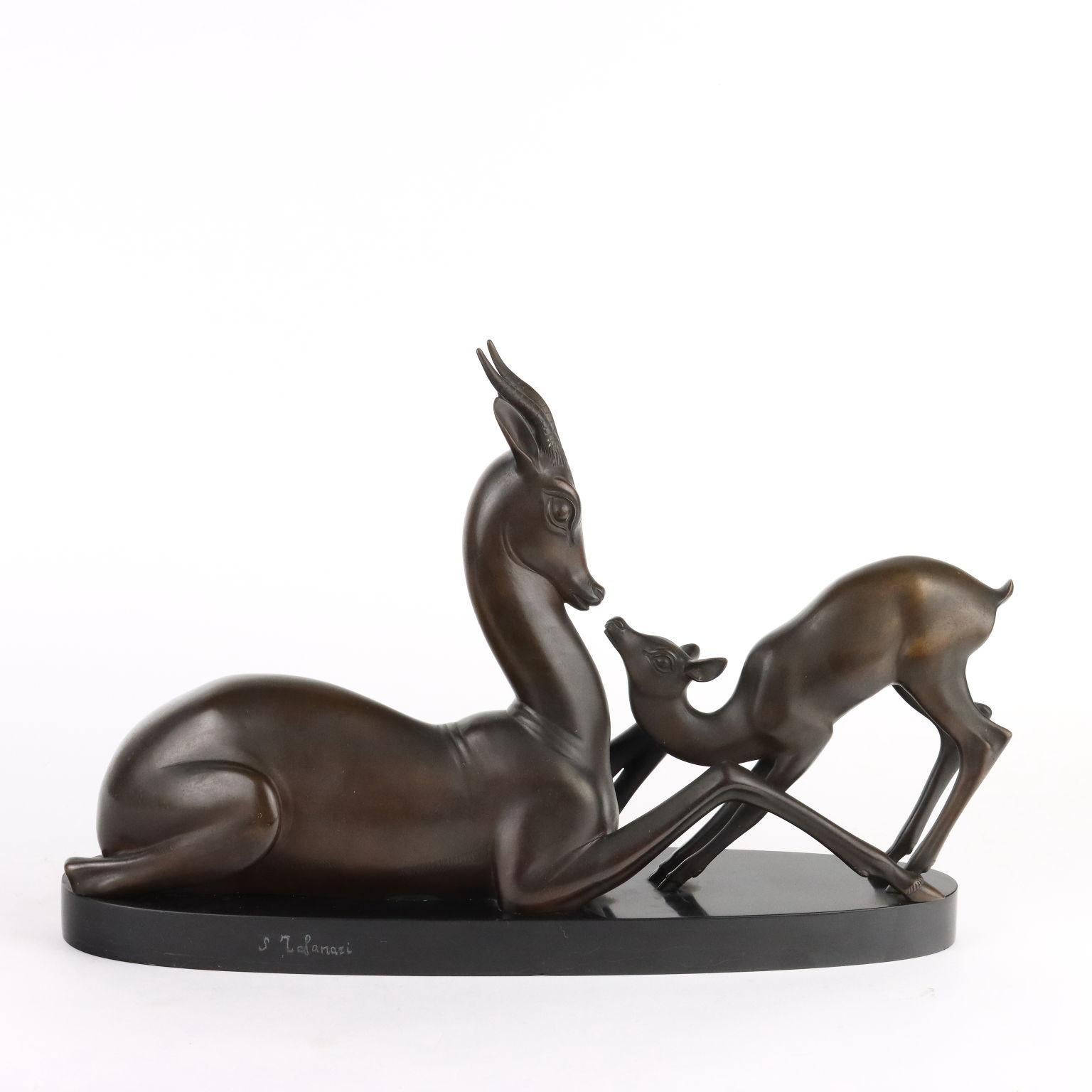 Antique Deers Signed Sirio Tofanari Bronze Italy XX Century For Sale 2