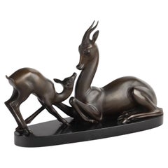 Antique Deers Signed Sirio Tofanari Bronze Italy XX Century