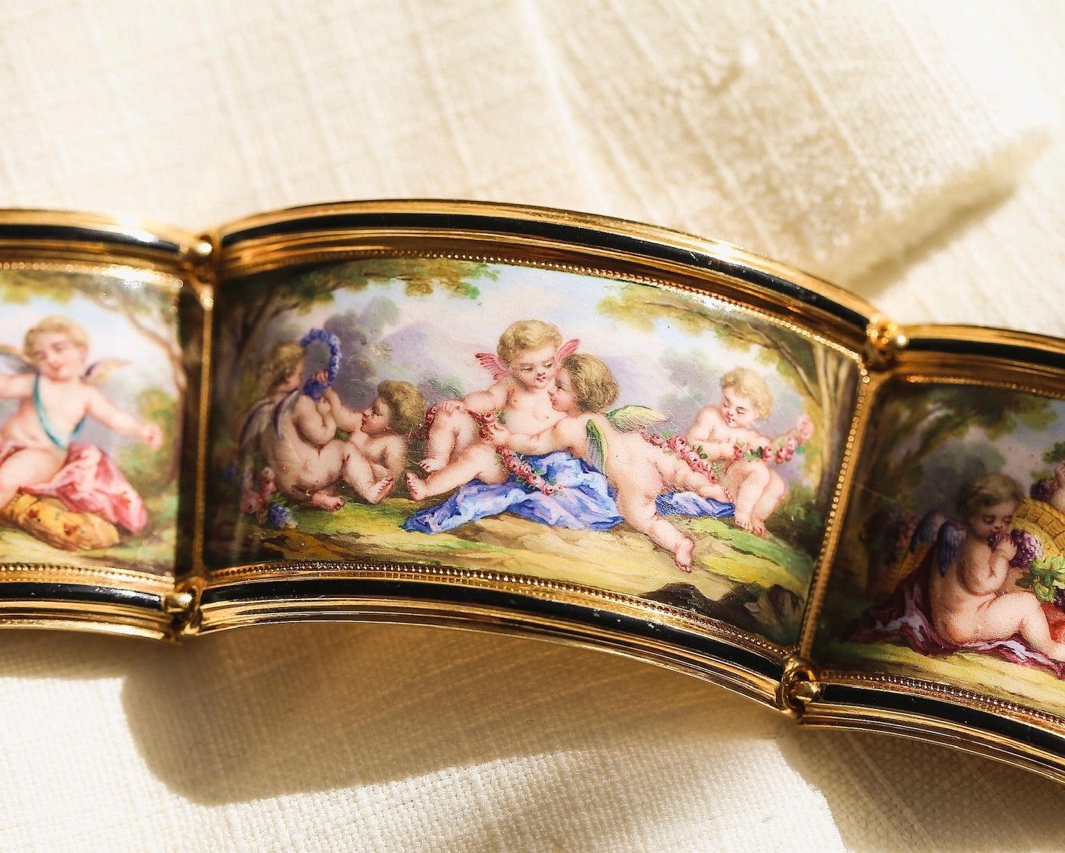 Antike Delarue Palais Royal Emaille Cherub-Armband 6