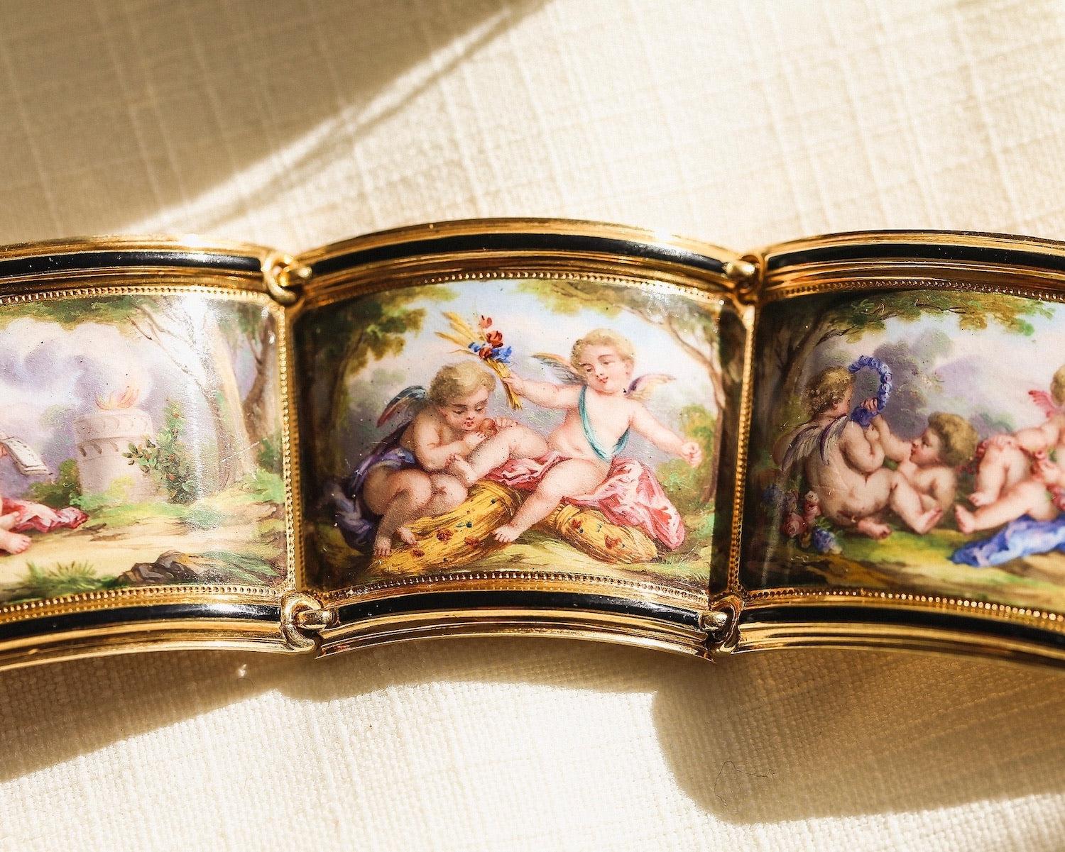 Antike Delarue Palais Royal Emaille Cherub-Armband 7