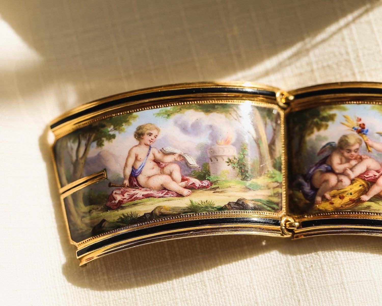 Antike Delarue Palais Royal Emaille Cherub-Armband 8