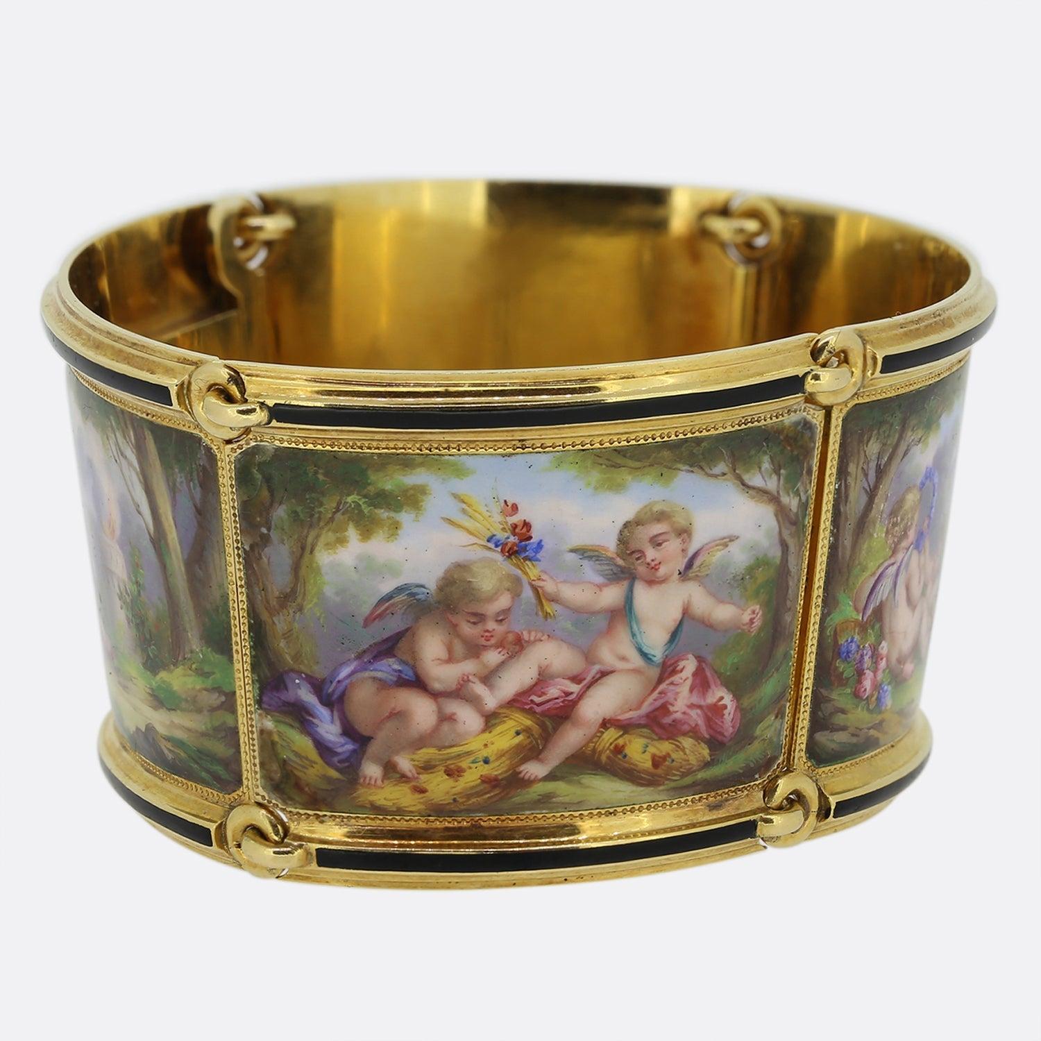Antike Delarue Palais Royal Emaille Cherub-Armband Damen