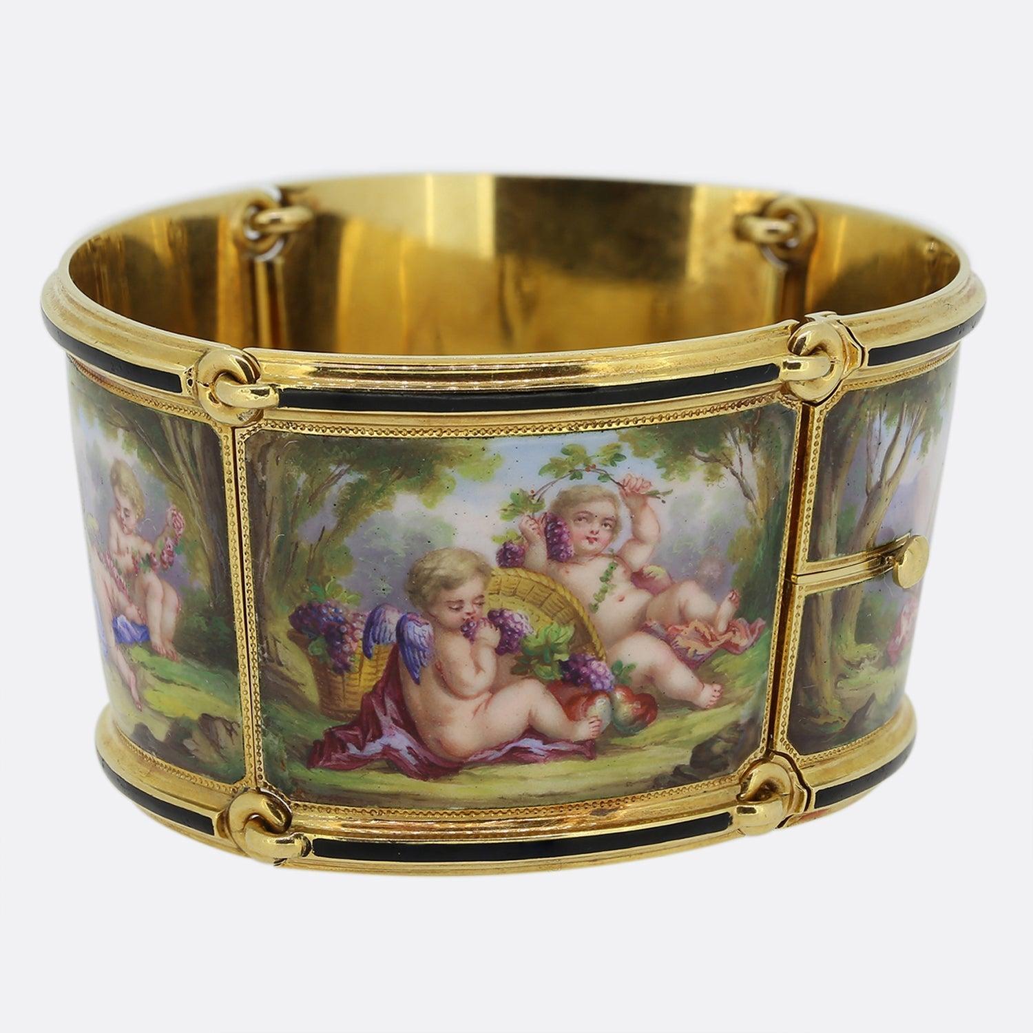 Antike Delarue Palais Royal Emaille Cherub-Armband 2