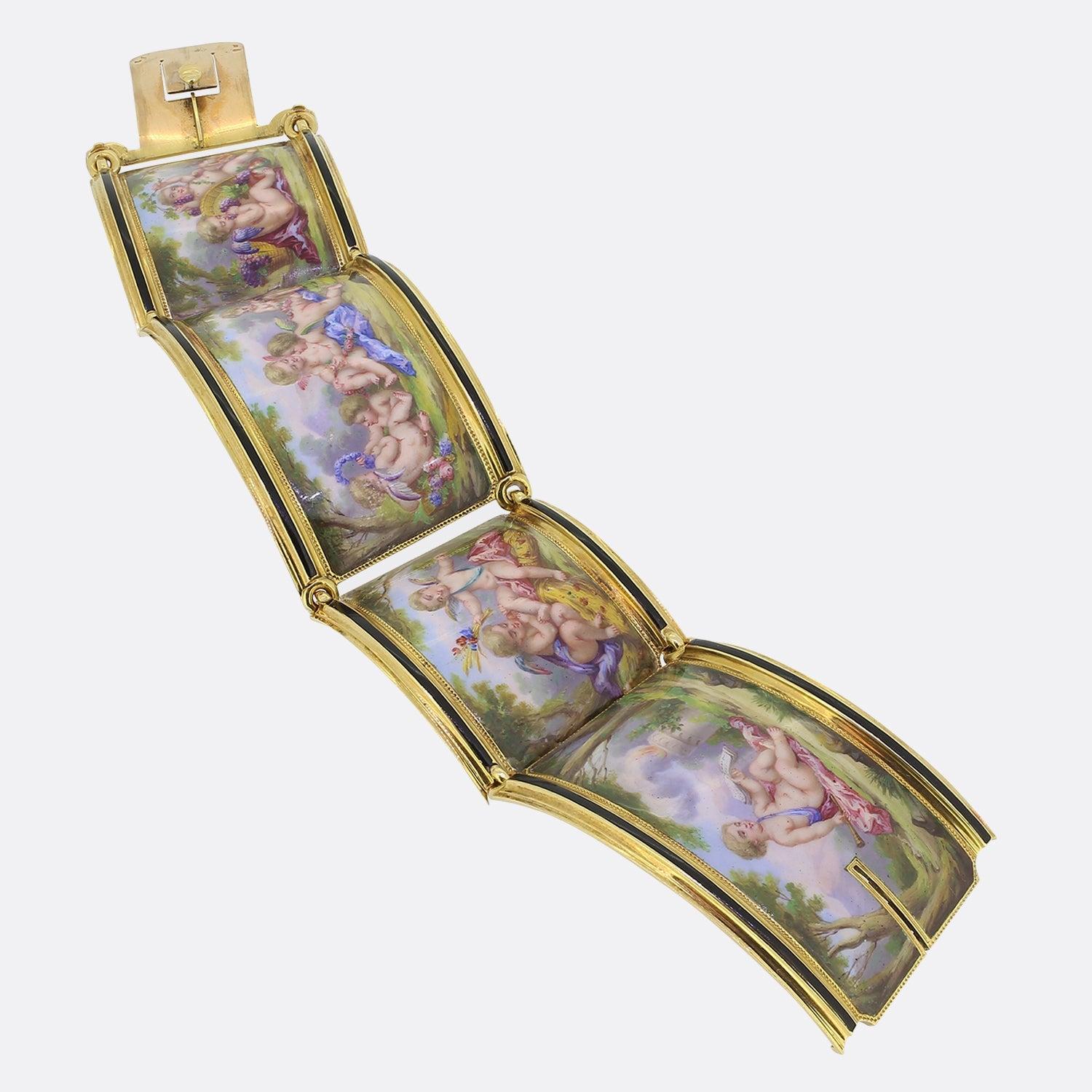 Antike Delarue Palais Royal Emaille Cherub-Armband 3