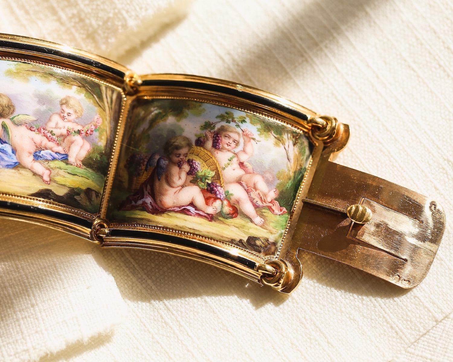 Antike Delarue Palais Royal Emaille Cherub-Armband 5