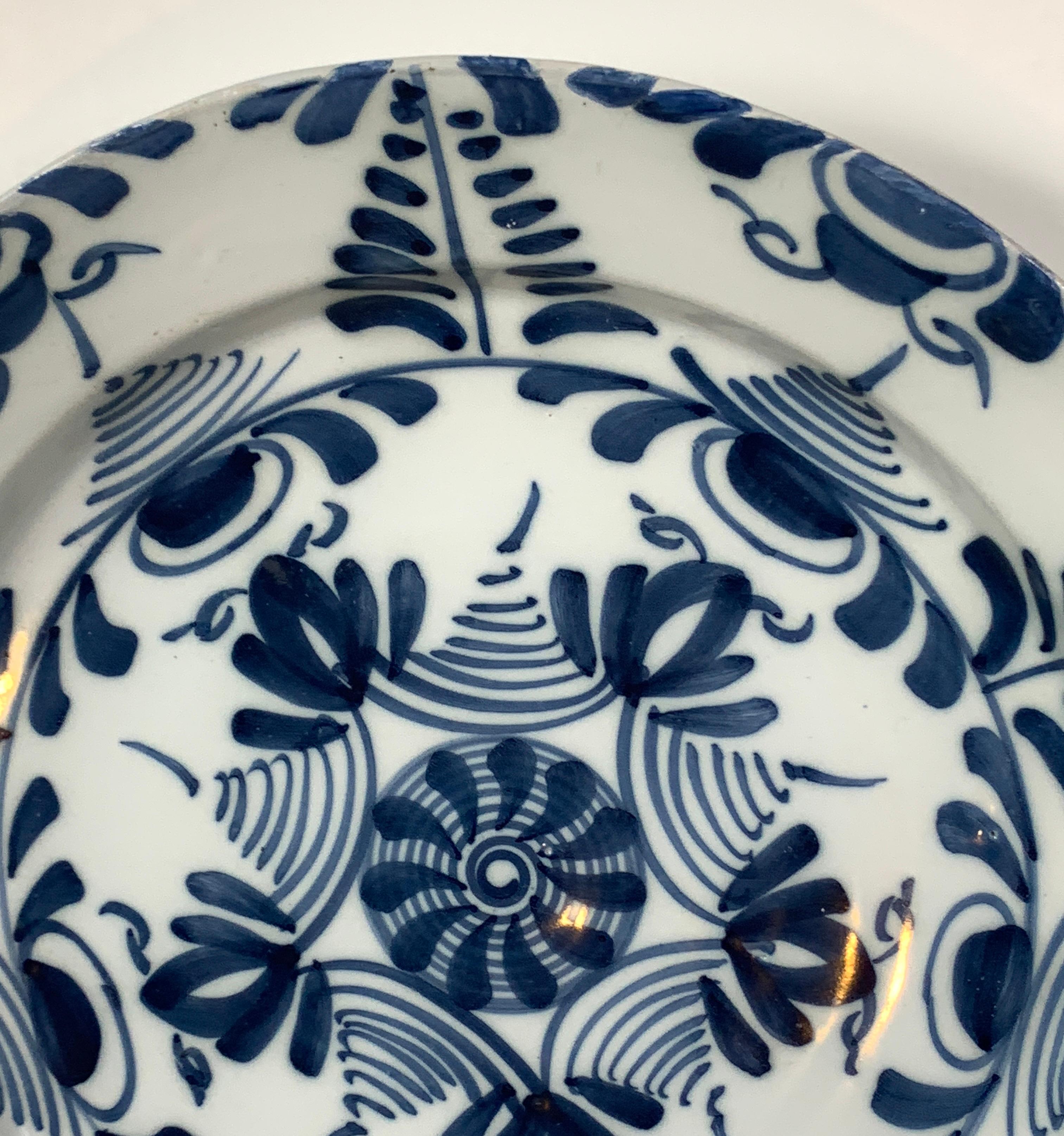 Hand-Painted Antique Delft Blue and White Charger Made, circa 1760